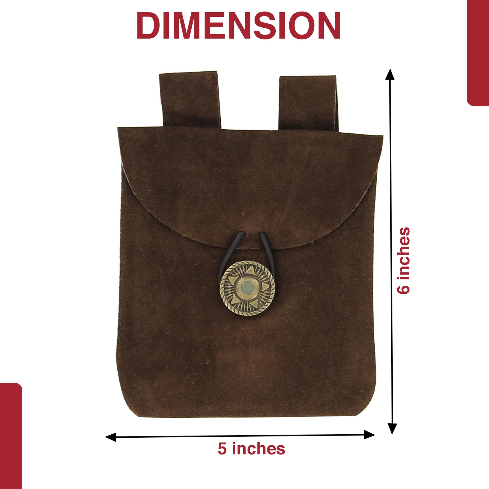 Medieval Renaissance Leather Brown Suede Coin Belt Pouch with Brass Accents