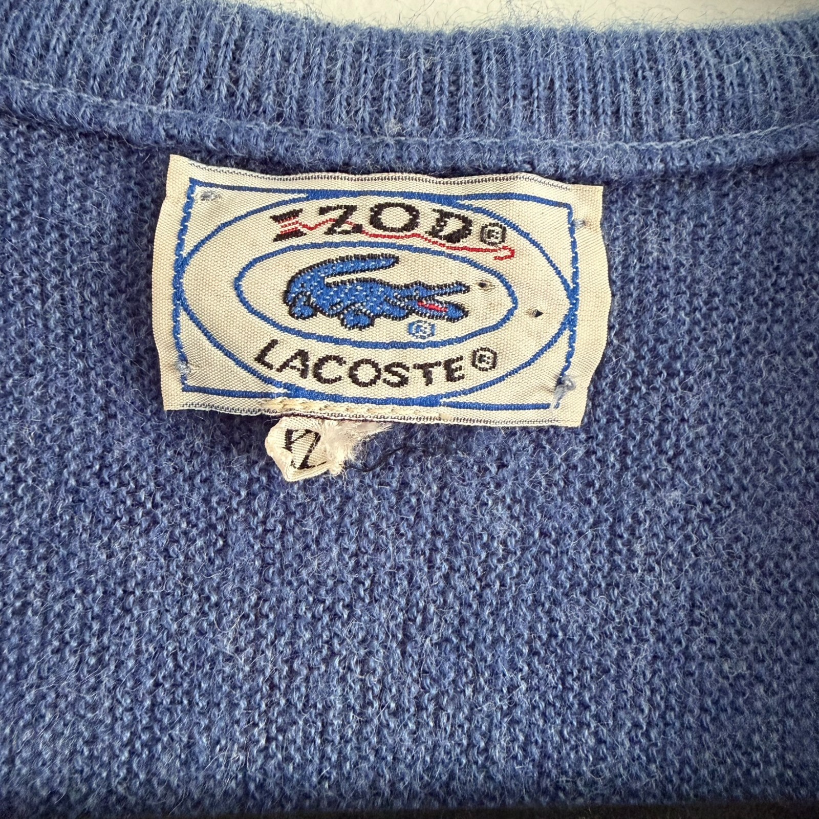 Vintage 80s IZOD Lacoste V Neck Sweater Men’s XL Blue USA Orlon Acrylic Preppy
