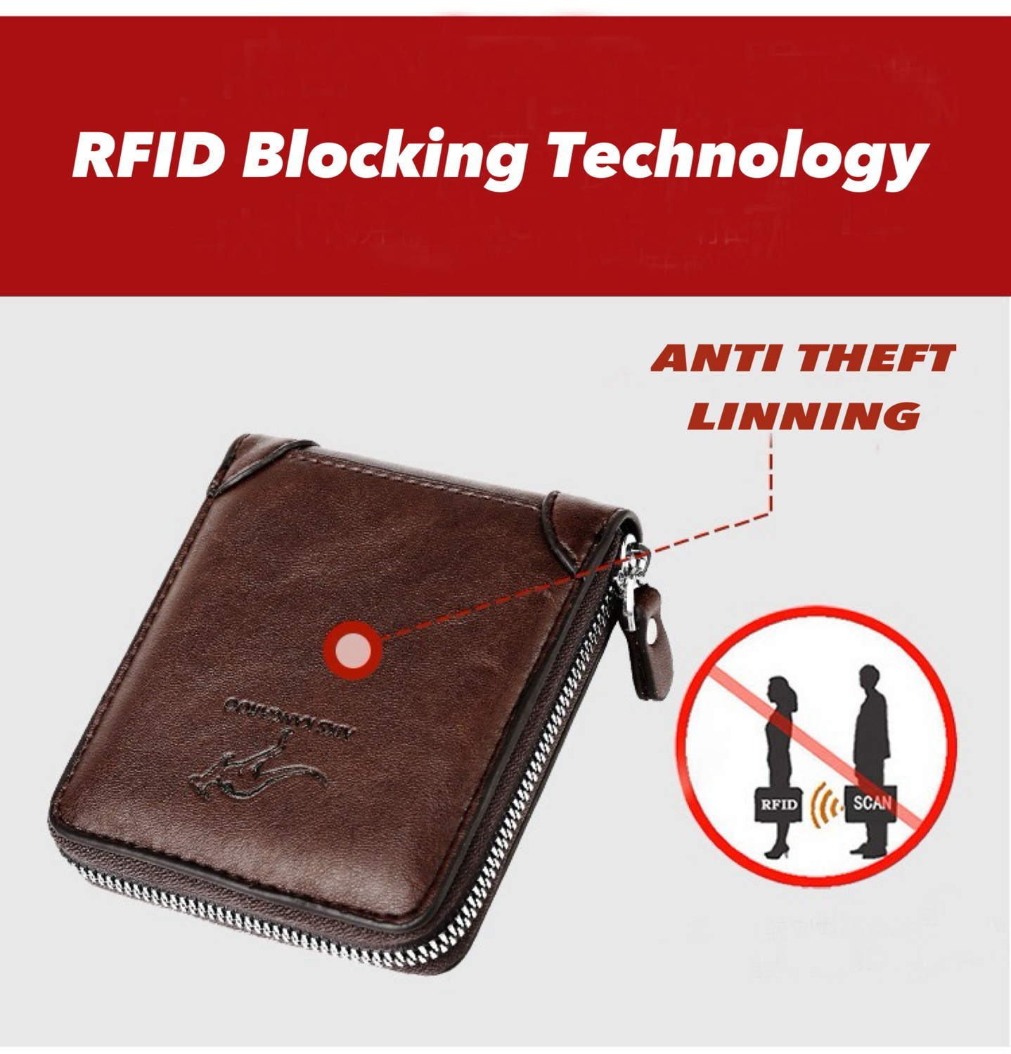 Men’s Leather RFID Blocking Waterproof Zip-Around Wallet Bifold Card Holder