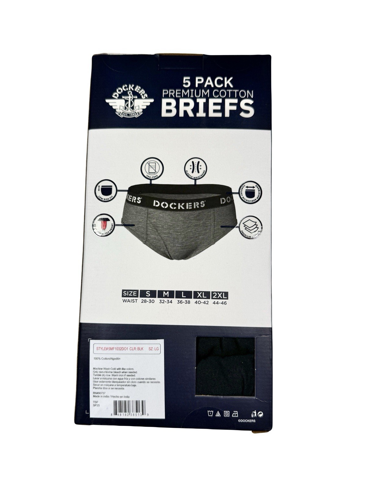 NWT Dockers. Men’s 5 Pack. Premium Cotton Fly Front Briefs. Black. MSRP $38.00