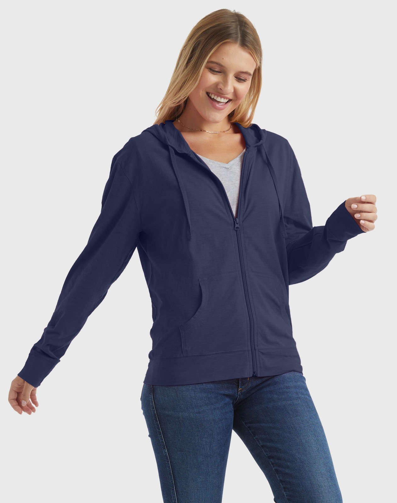 Hanes Women’s Hoodie Lightweight Pockets Slub Jersey Full Zip Sweatshirt Casual