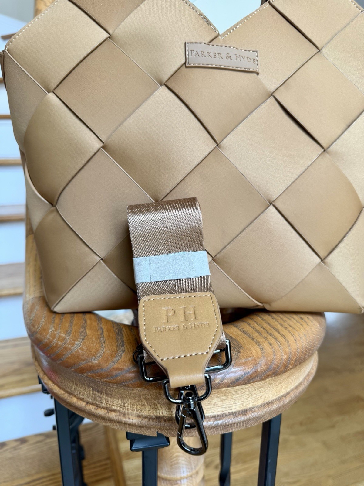 Parker & Hyde The Dallas Classic Tote in Camel woven tote bag