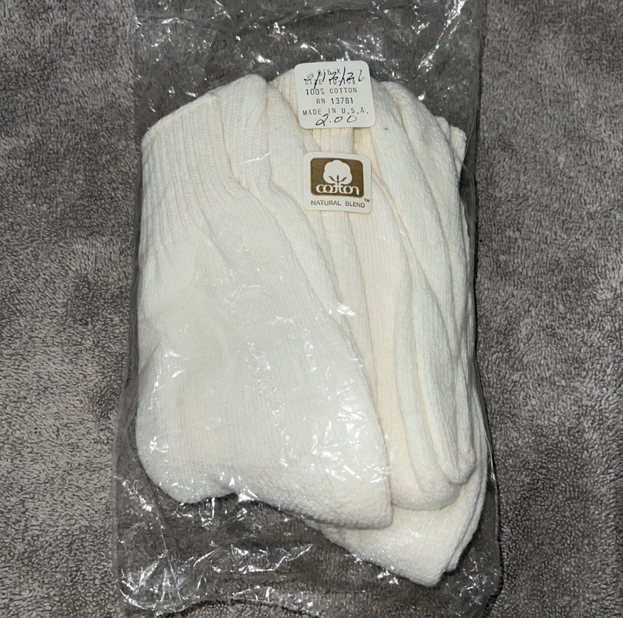 Vintage COTTON Natural Blend Cotton Socks Fits 10-10.5 One Pack Of 3 Pairs RARE