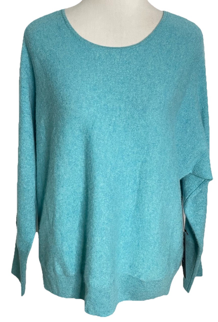 TAHARI 100% 2-PLY Cashmere Dolman Sleeve Sweater Turquoise Blue XL NWT