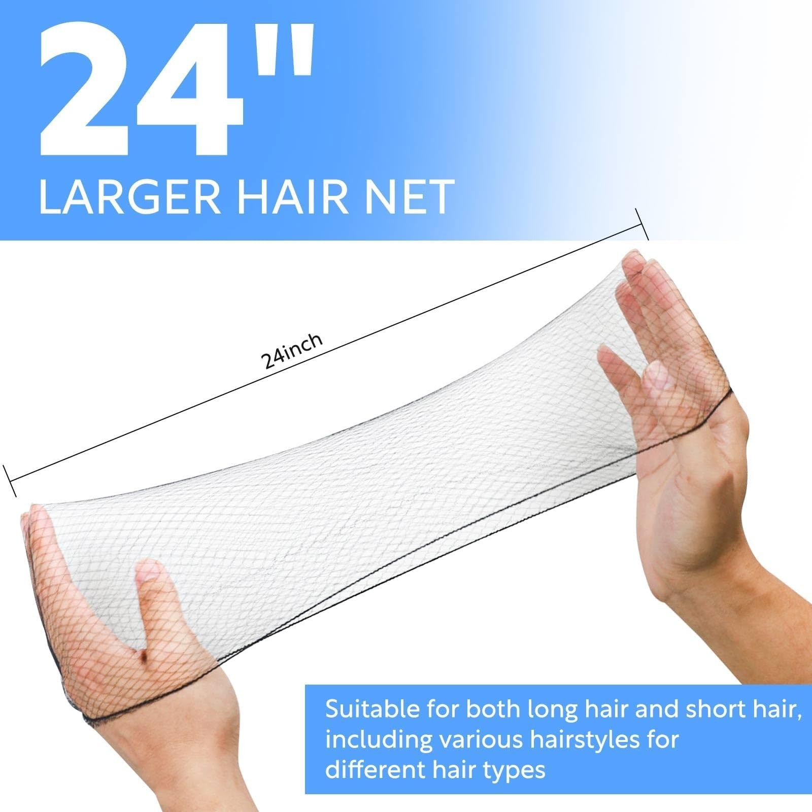 150Pcs Black Hair Nets – 24″ Elastic Mesh for Food Service & Ballet Buns + 10 U