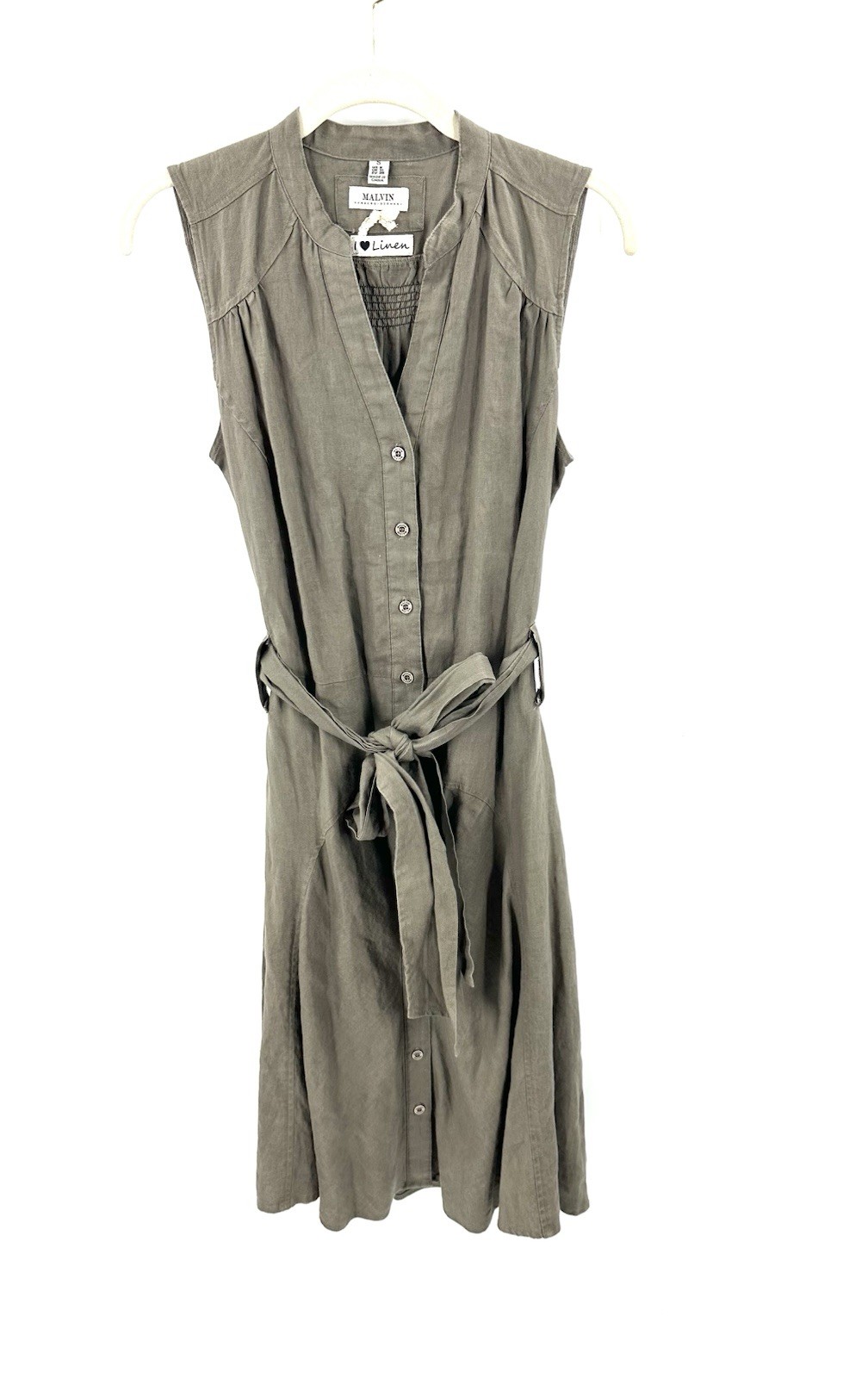 Malvin Linen Shirt Dress Womens 6 Coastal Button Down Capsule Minimalist Belted