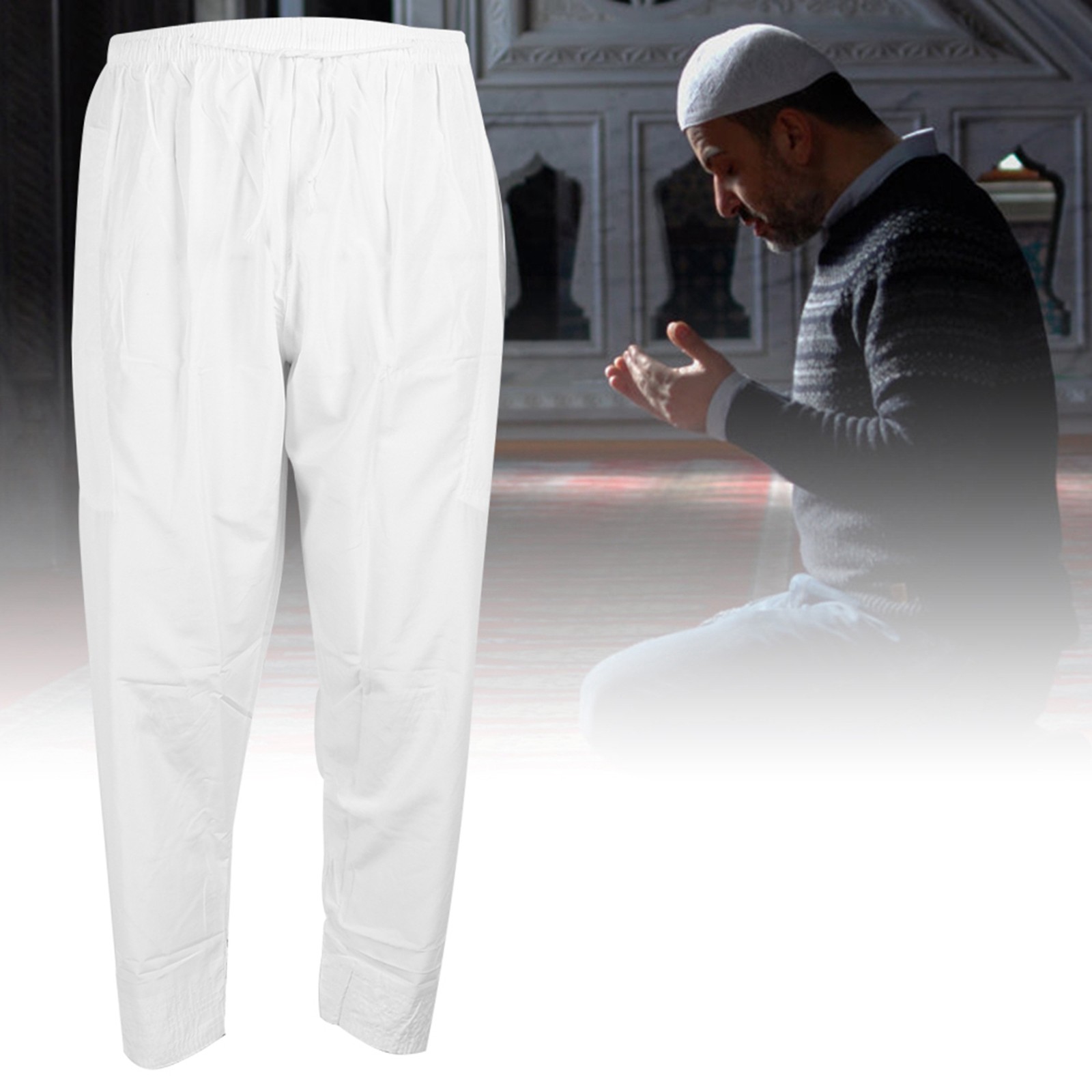 Men Muslim Pants Polyester Cotton LooseStyle With Waist Elastic Band Afghan