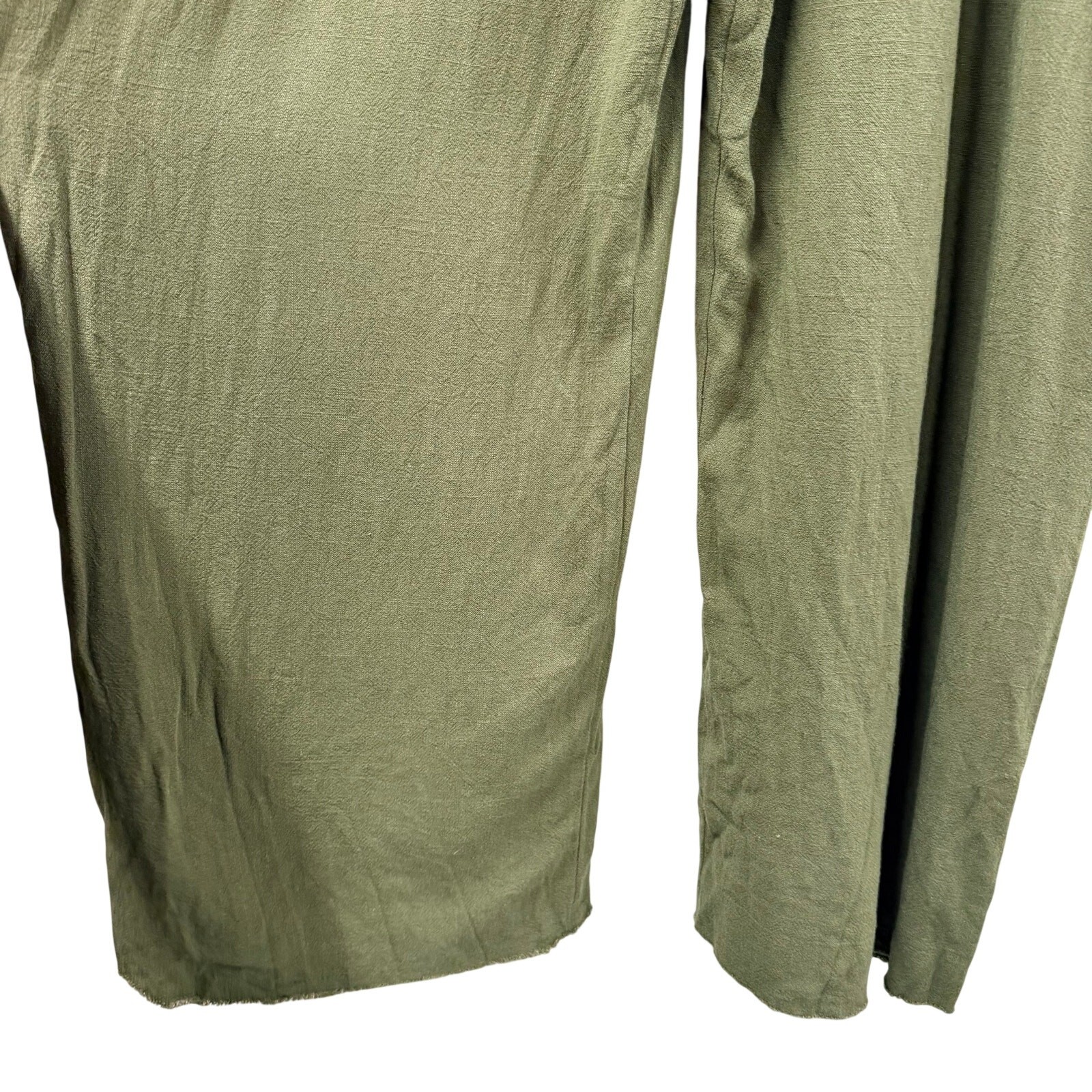 Natural Life Carly Jumpsuit Green Large Frayed Wide Leg Hem Linen Blend
