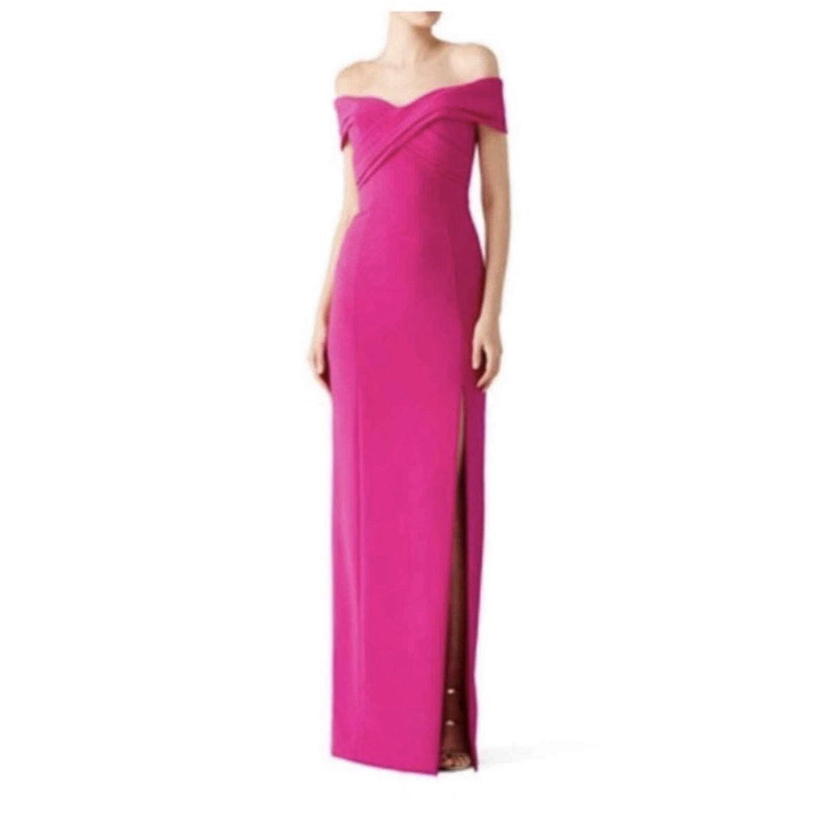 Theia Off Shoulder Column Gown Formal Dress Hot Barbie Pink Fuchsia size 10