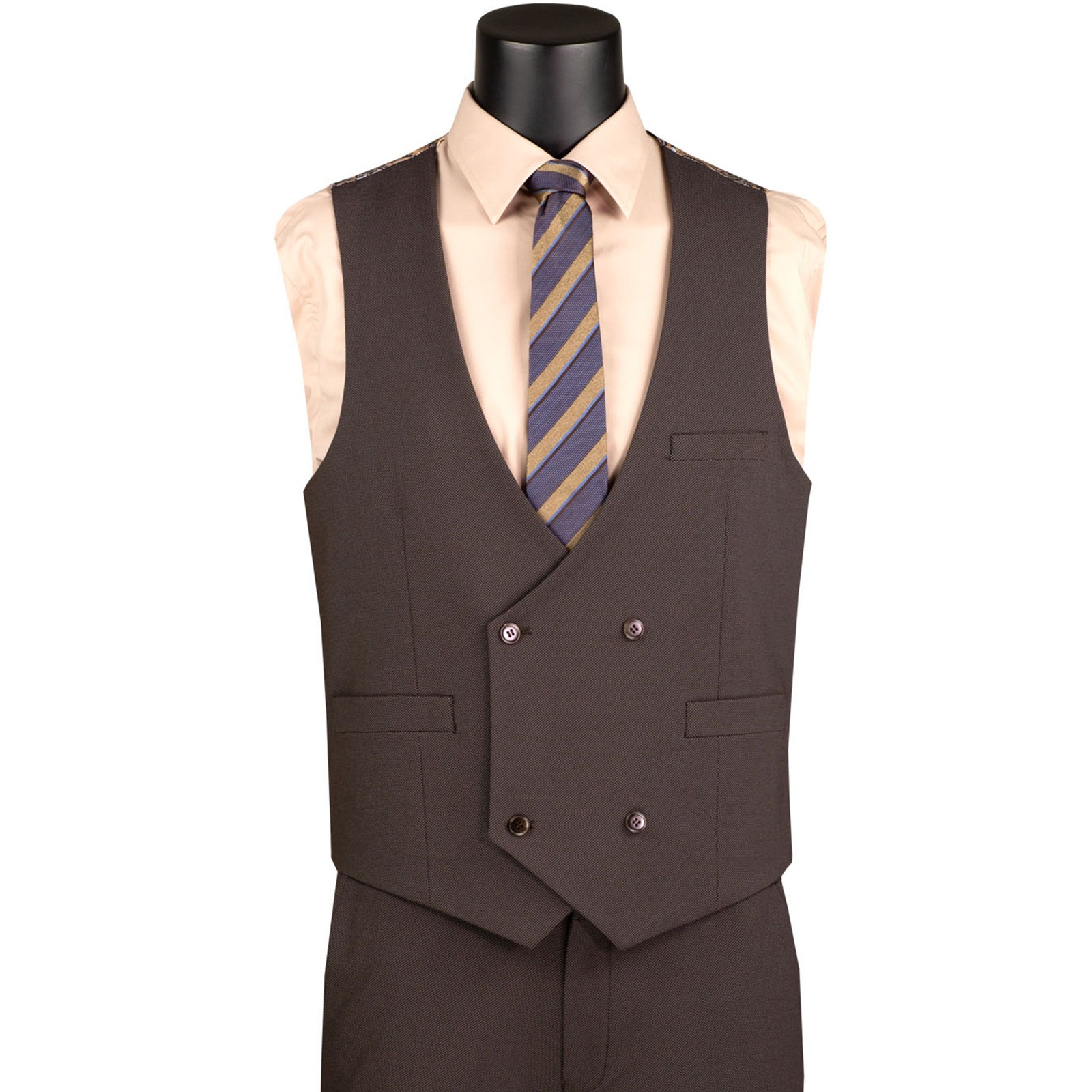 VINCI Men’s Brown 3pc Super Stretch Modern Suit w/ Flex Waist – Washable – NEW