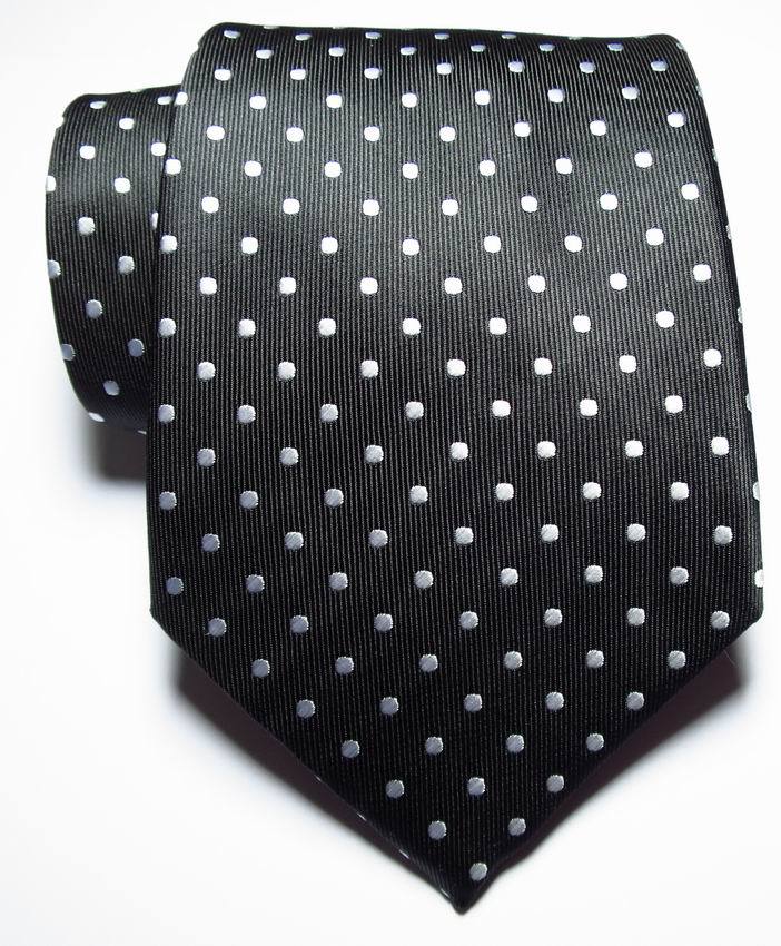 New Classic Polka Dot Black White JACQUARD WOVEN 100% Silk Men’s Tie Necktie