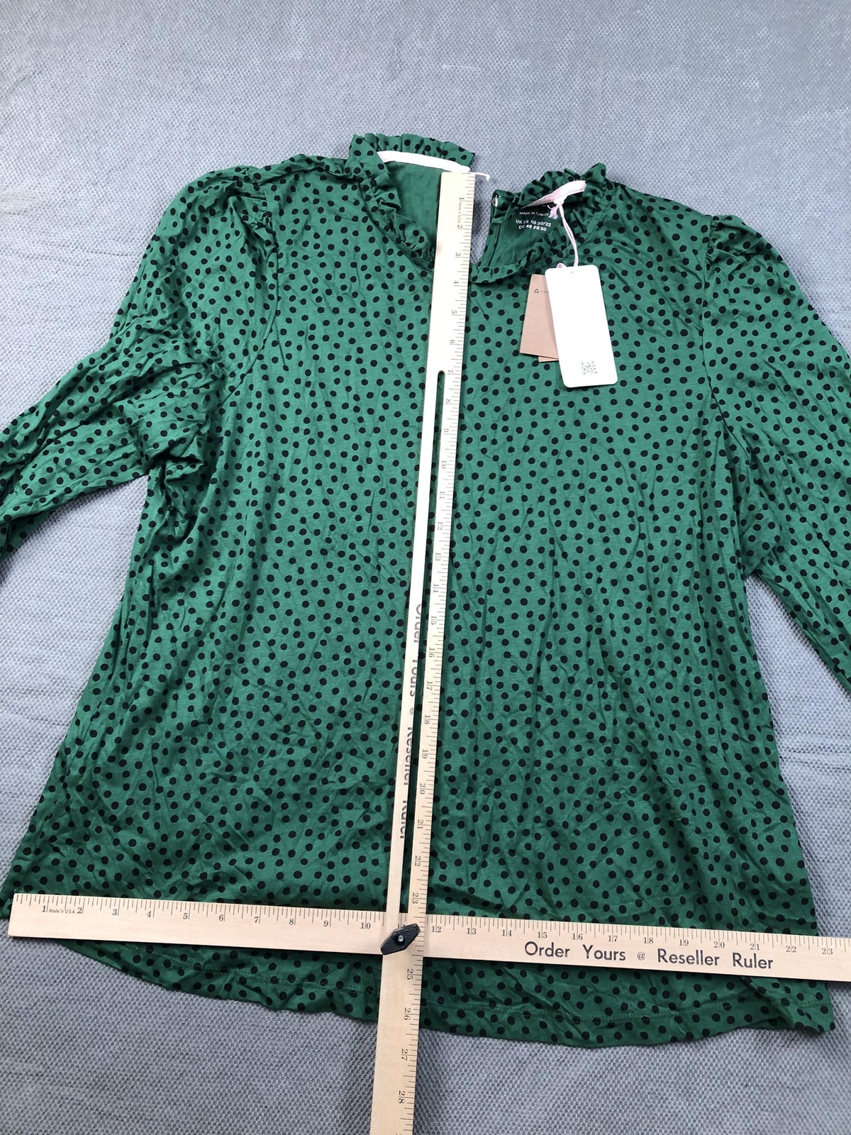 Boden T Shirt Womens 20-22 Plus Green High Neck Long Sleeve Polka Dot Jersey NWT