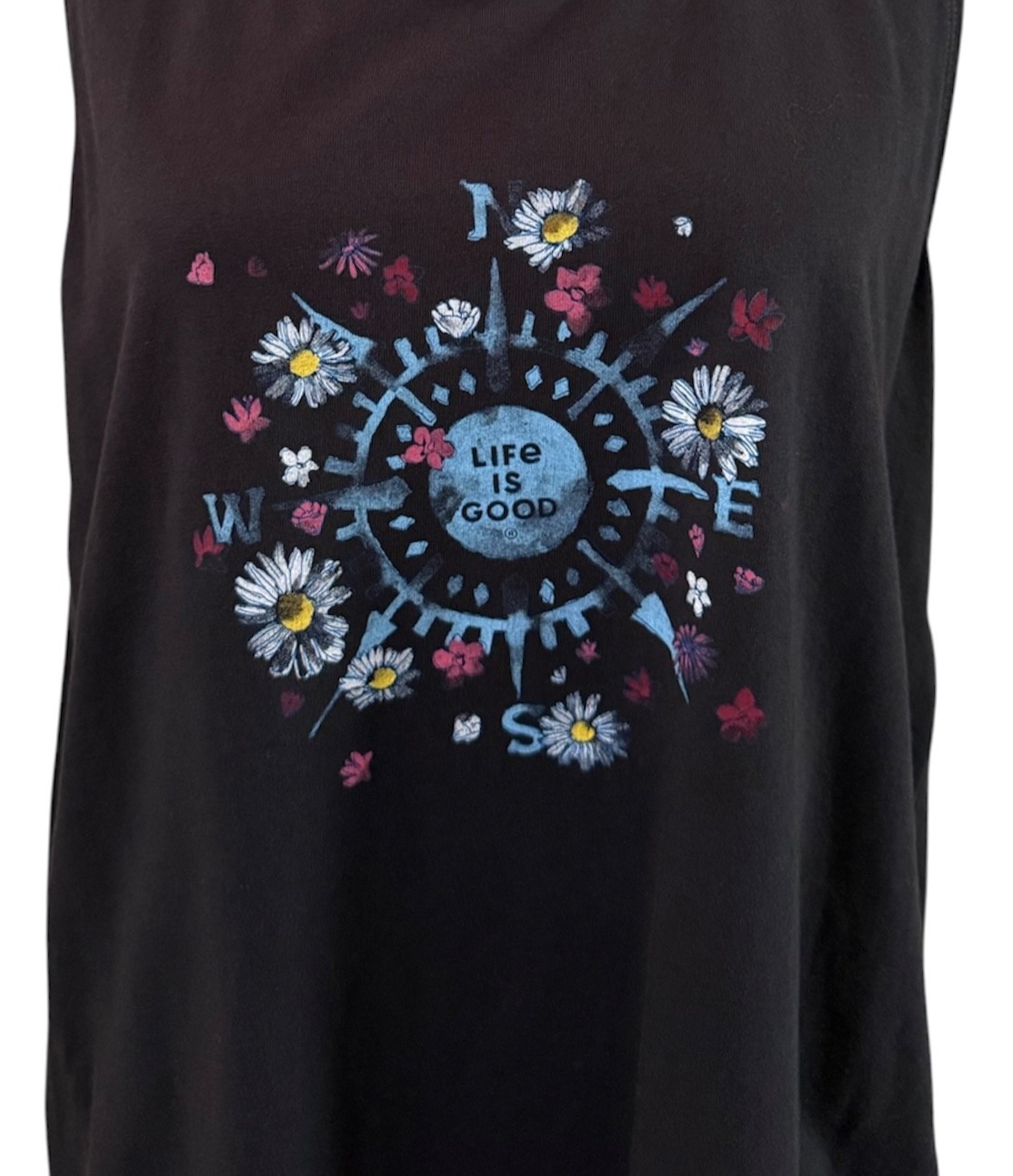 Life is Good SZ XL Charcoal Gray Crusher Compass Flowery Tank Tee Shirtless