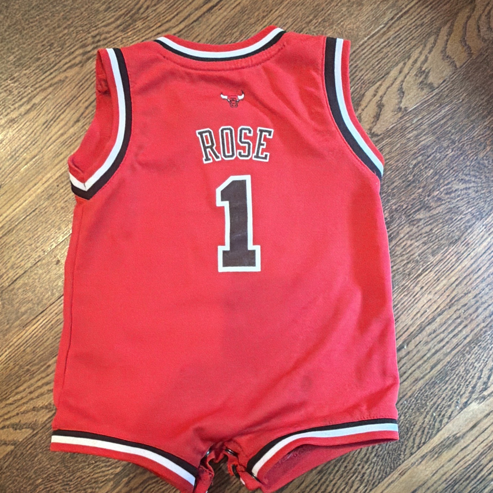 adidas NBA Chicago Bulls Derrick Rose #1 Red Mesh Romper One-Piece 12M Snap