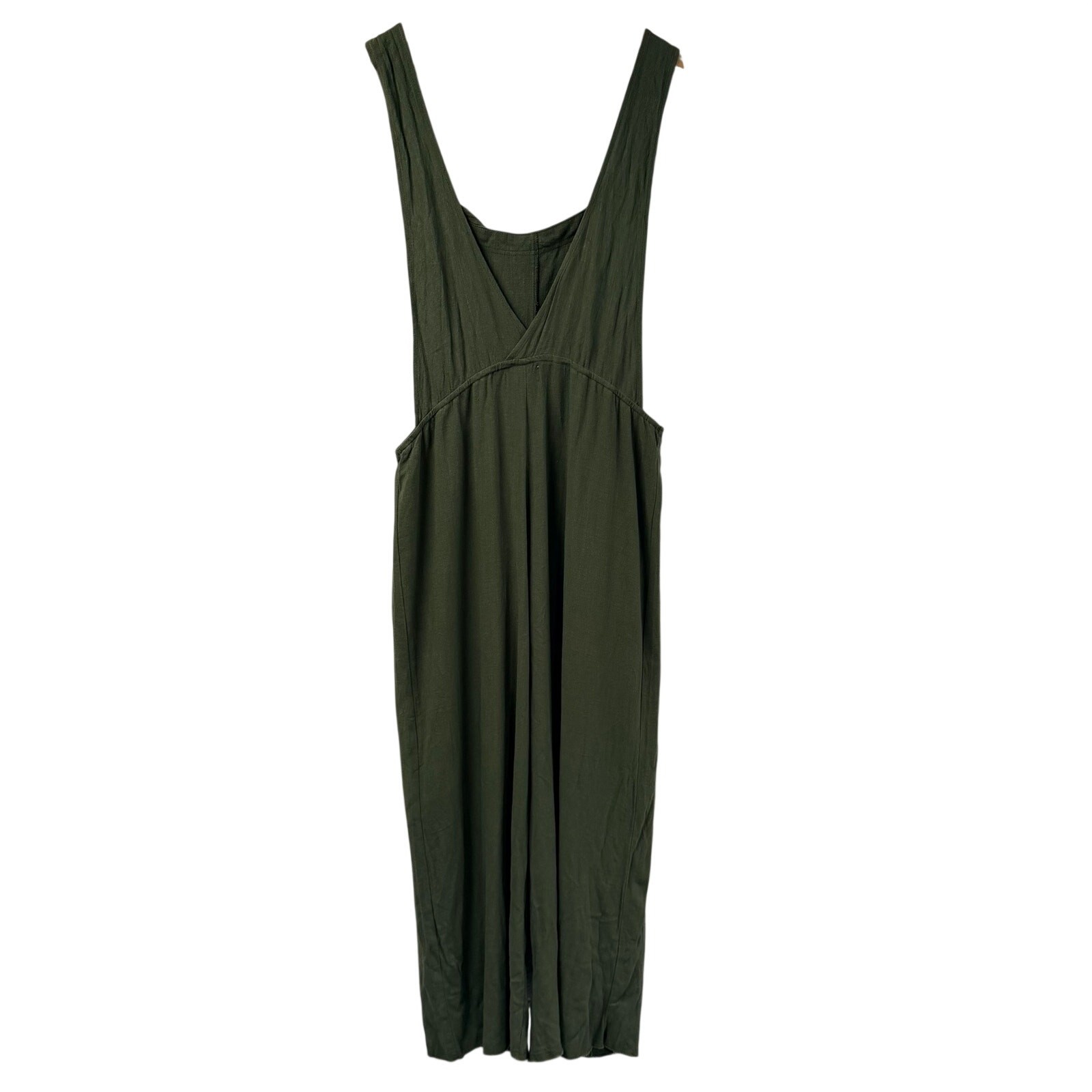 Natural Life Carly Jumpsuit Green Large Frayed Wide Leg Hem Linen Blend