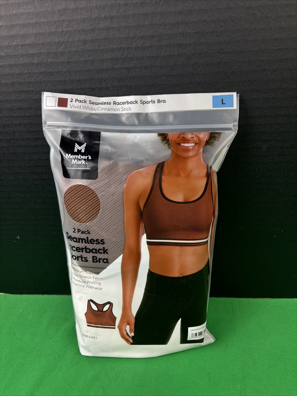 Member’s Mark Ladies 2 Pack Racerback Sports Bra Size L White/Cinnamon