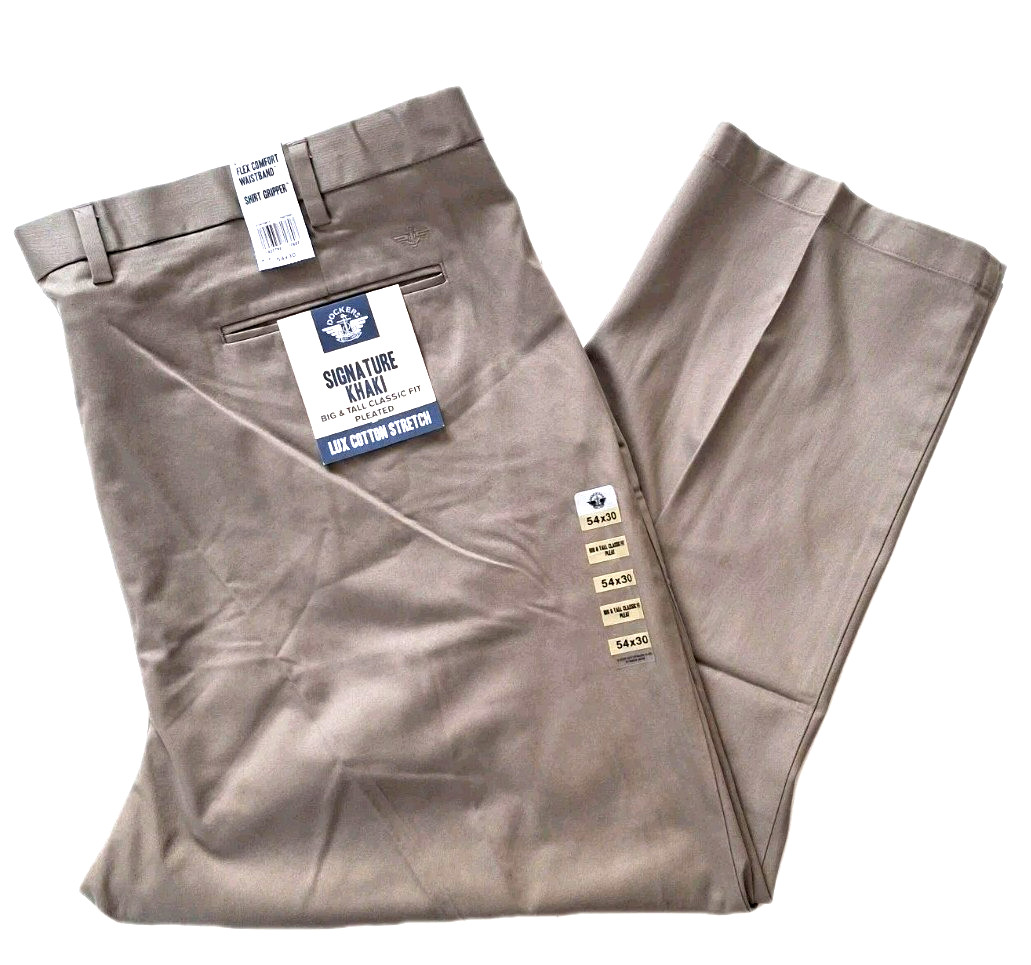 Dockers Pants 48 X 29 Big & Tall Light Khaki Classic Fit Pleated Flex Comfort
