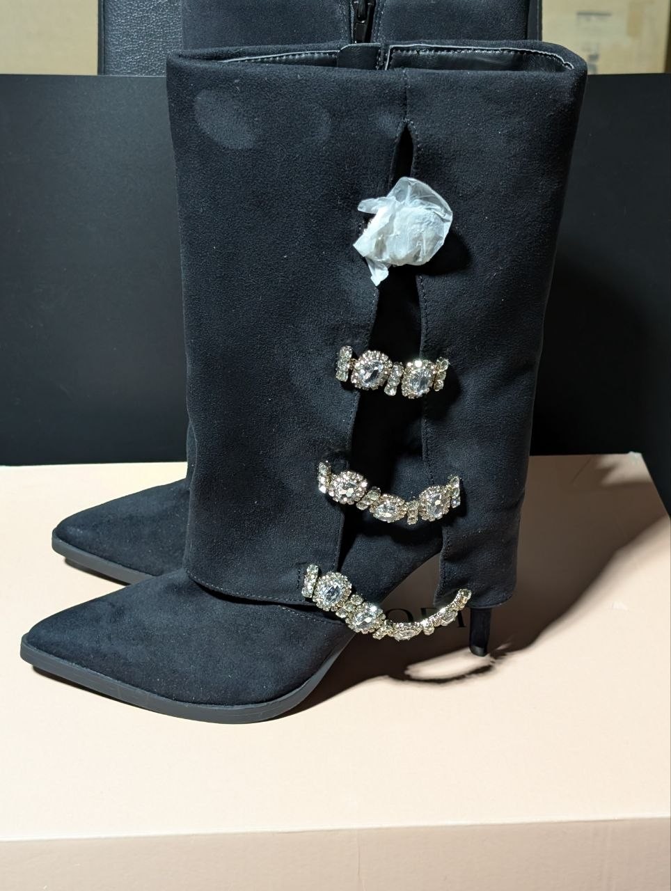 Thalia Sodi Nami Embellished Mid-Calf Boots Black US Size 7.5
