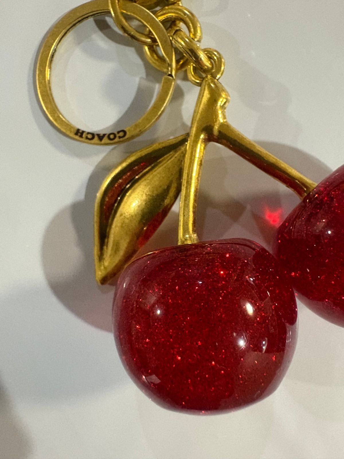 Coach Red Cherry Apple Bag Charm Keychain Resin Metal Brass Purse Decoration