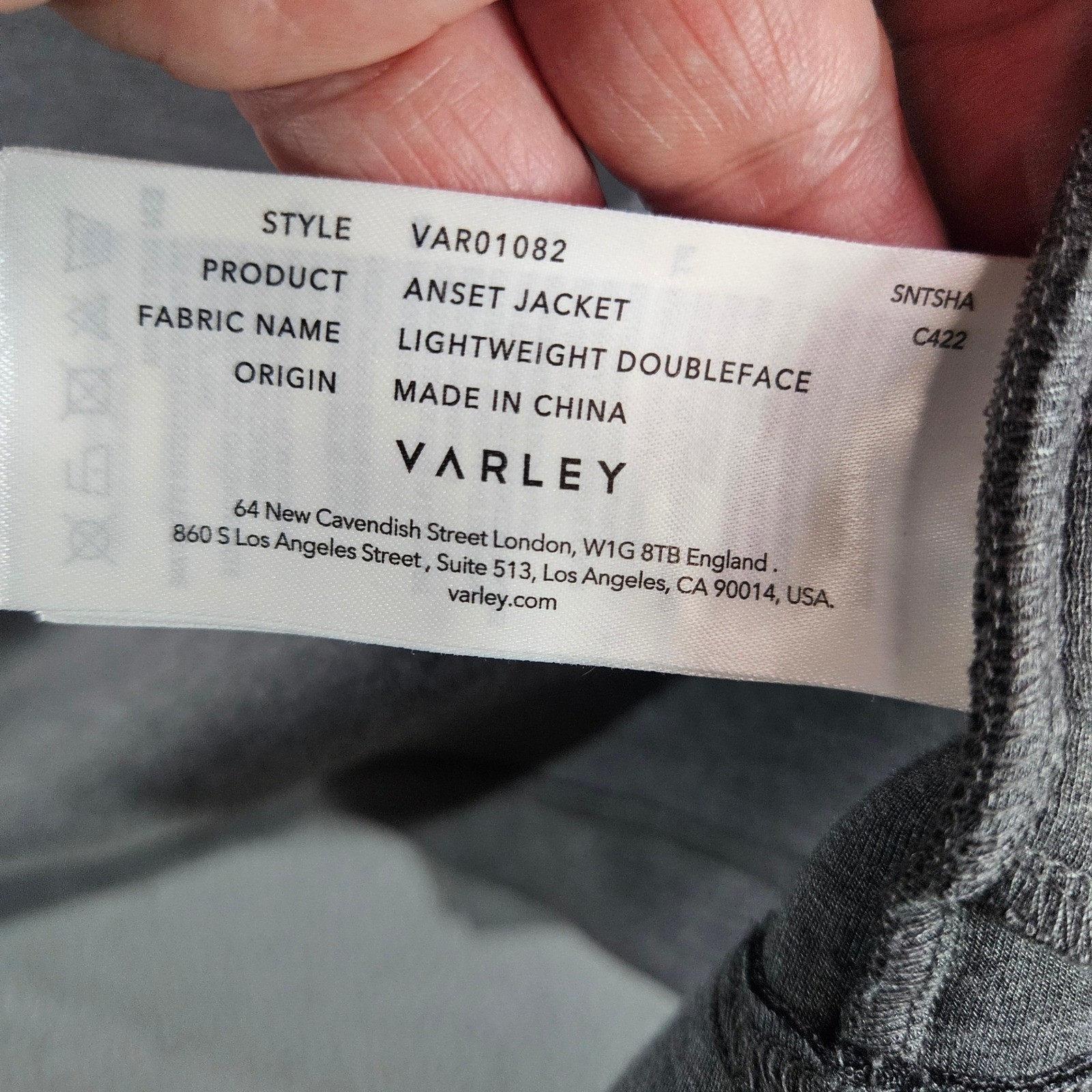 Varley Anset Jacket Grey Lightweight Doubleface Belted Snap Front Womens Large