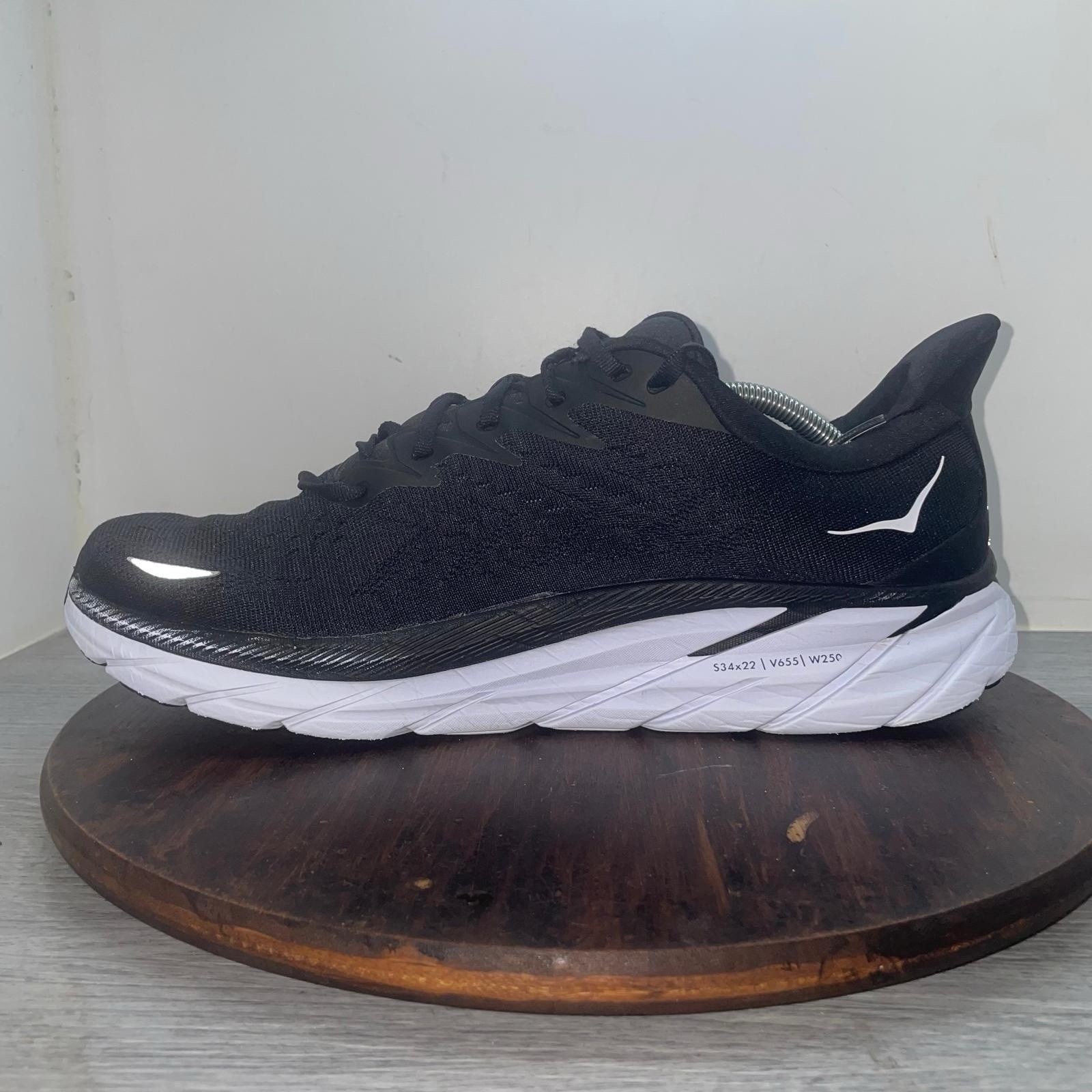 Hoka One One Clifton 8 Men’s 12.5 Black White Athletic Running Shoes Sneakers