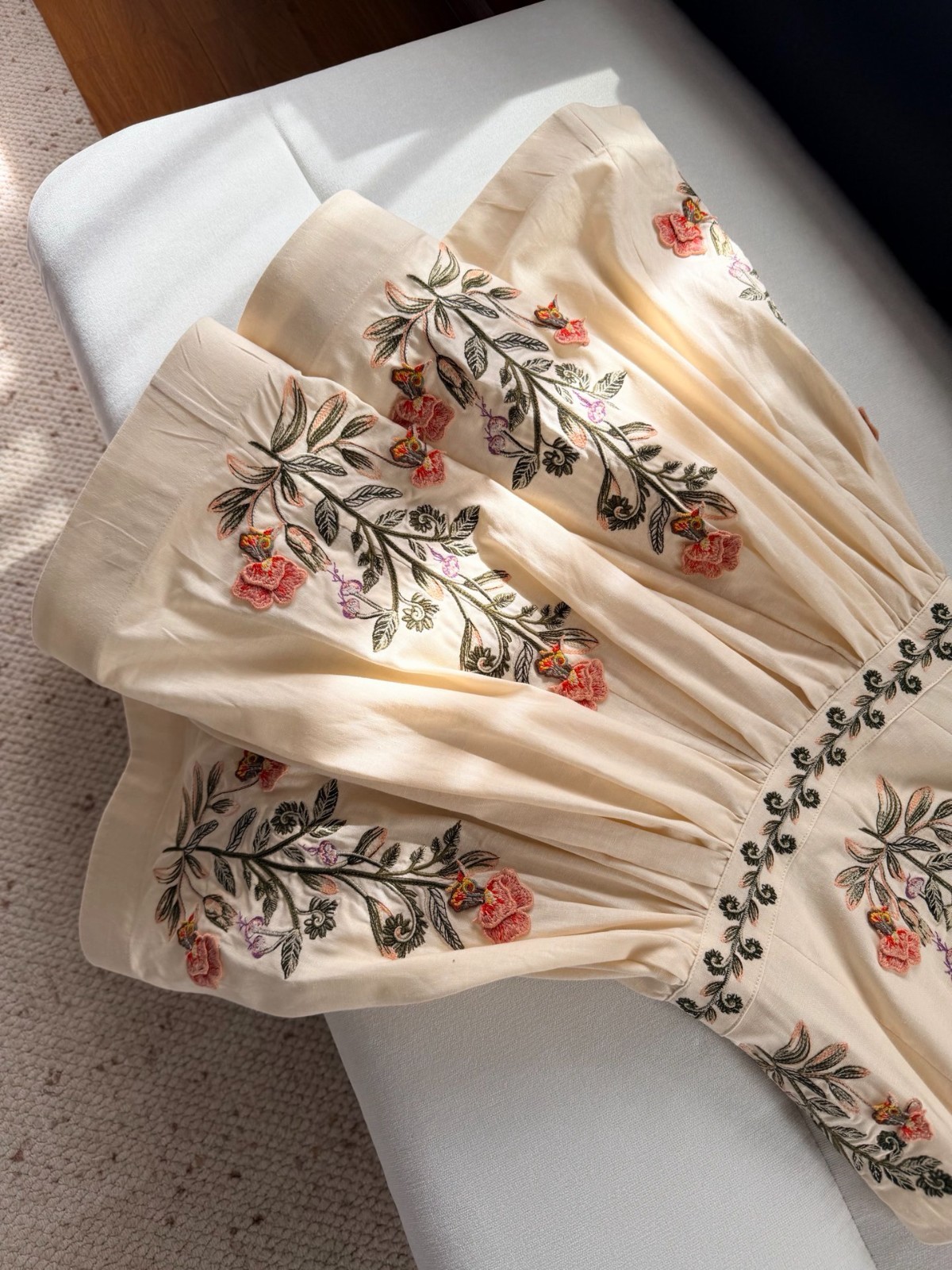 Agua Bendita Dress Women Embroidered Floral Mini Dress Tie Strap Summer Size S