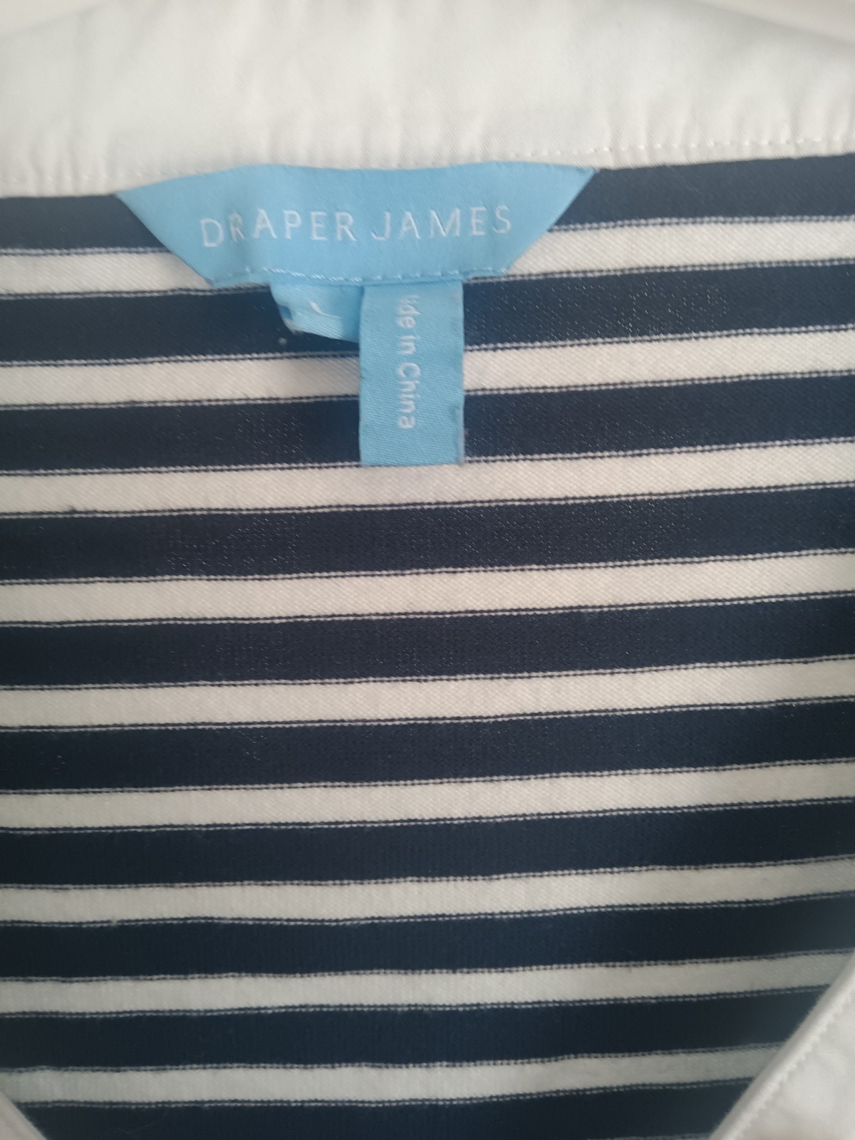 Draper James Navy White Striped V-Neck Button Short Sleeve Cotton T-Shirt Size L