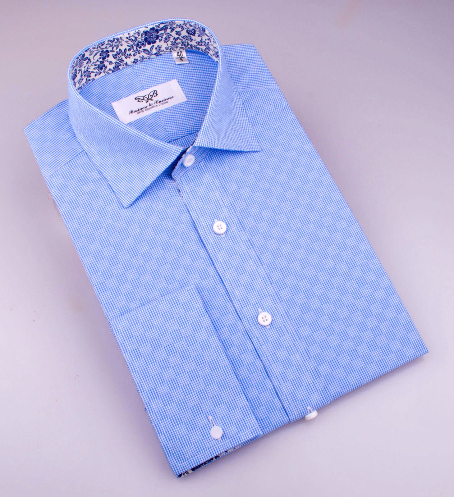 Blue Business Shirt Throwback Retro Boss Houndstooth Spot Tiny Gingham Checkered