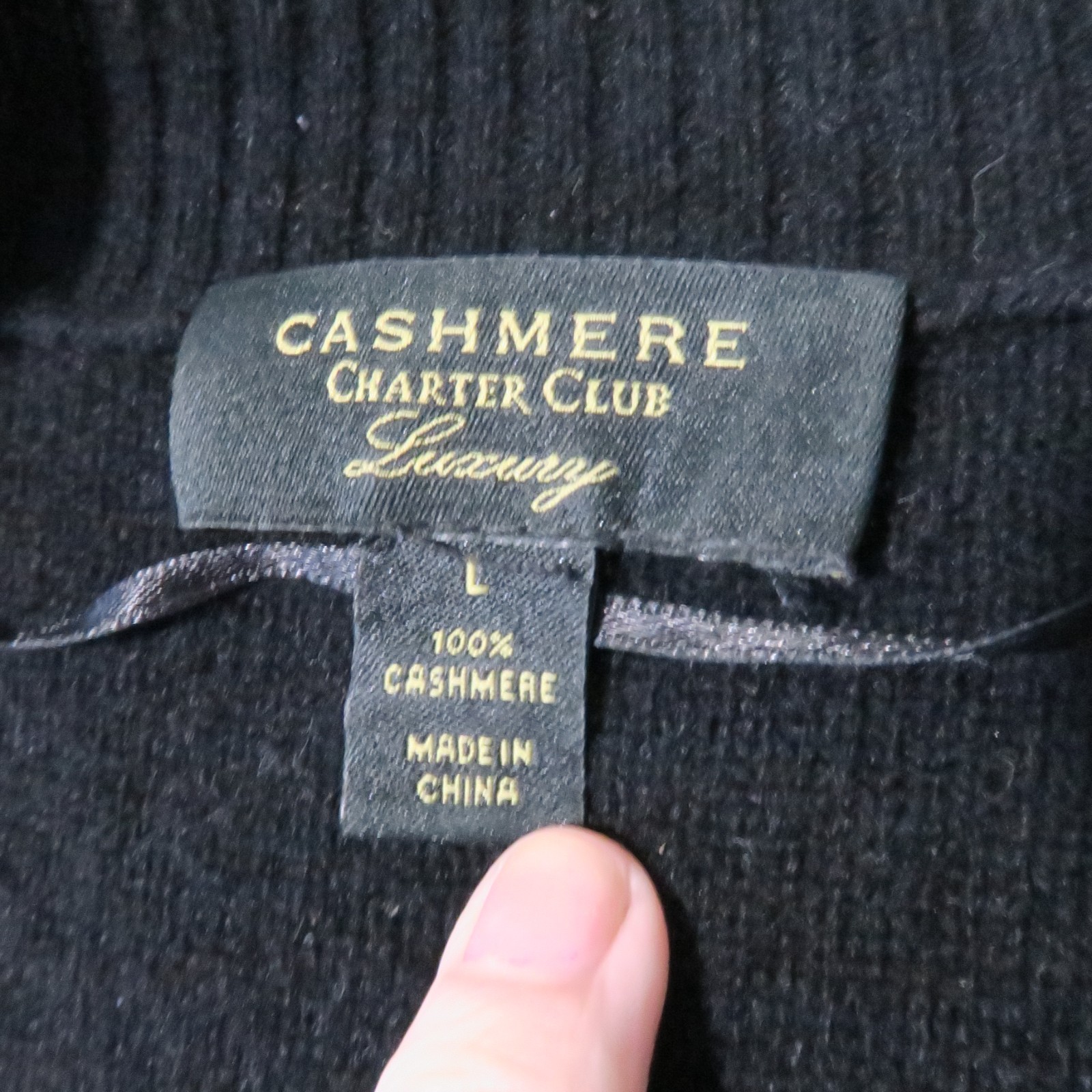 Charter Club Luxury Cashmere Cardigan L Black Open Front Long Minimalist Office