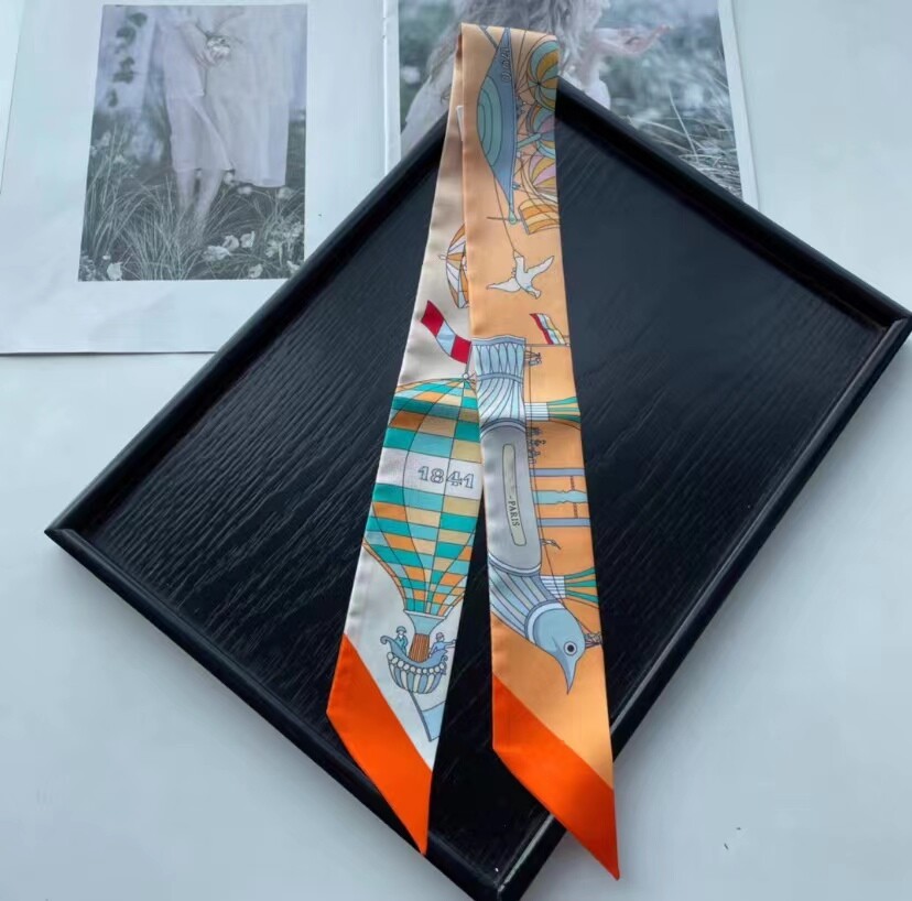 Quality 18 Momme Twill Silk Scarf Ribbon Balloon Print Necktie Headband 33″*2″