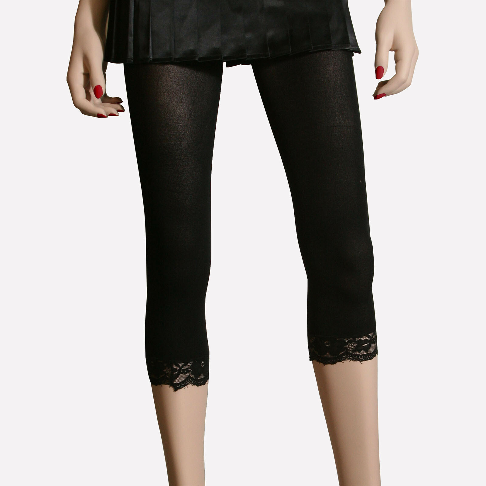 OPAQUE NYLON 2″ LACE TRIM CAPRI LEGGINGS FOOTLESS UNDER SKIRT SHORTS HOT TOPIC