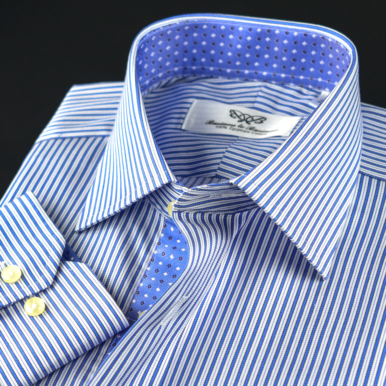 Blue Jermyn Stripes Inner Lining Formal Dress Business Shirt 80’s Double Video