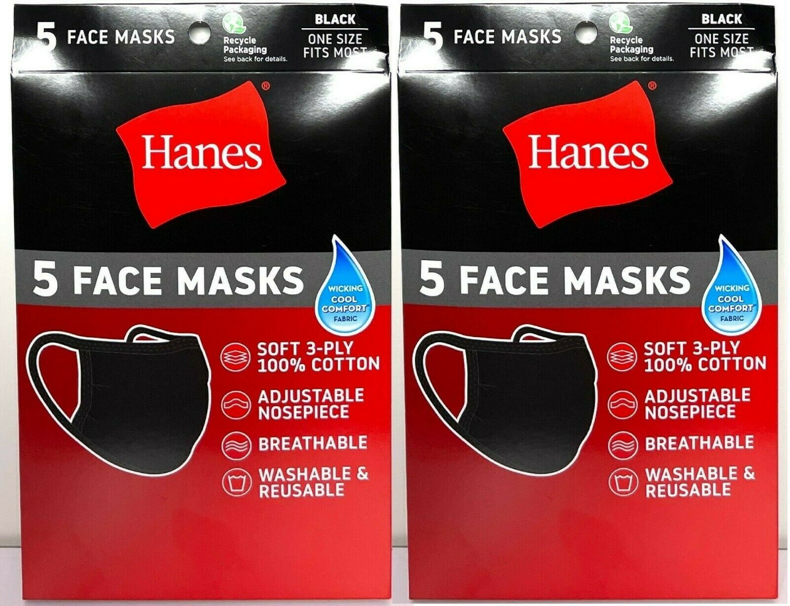 10 Pack Hanes Face Masks – Black Cotton Reusable Cover Face mask Cloth Facemask