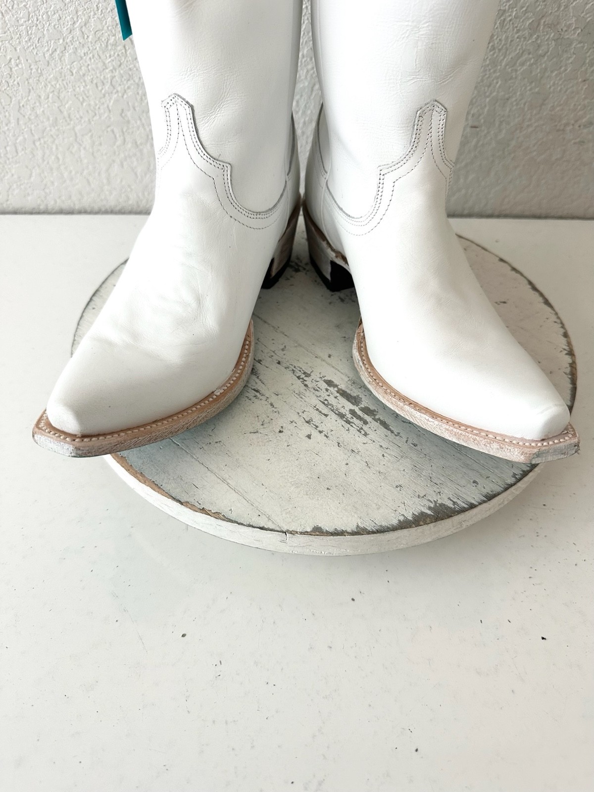 Lane EMMA JANE White Cowboy Boots Western Cowgirl Mid Calf Tall Snip Toe 6.5