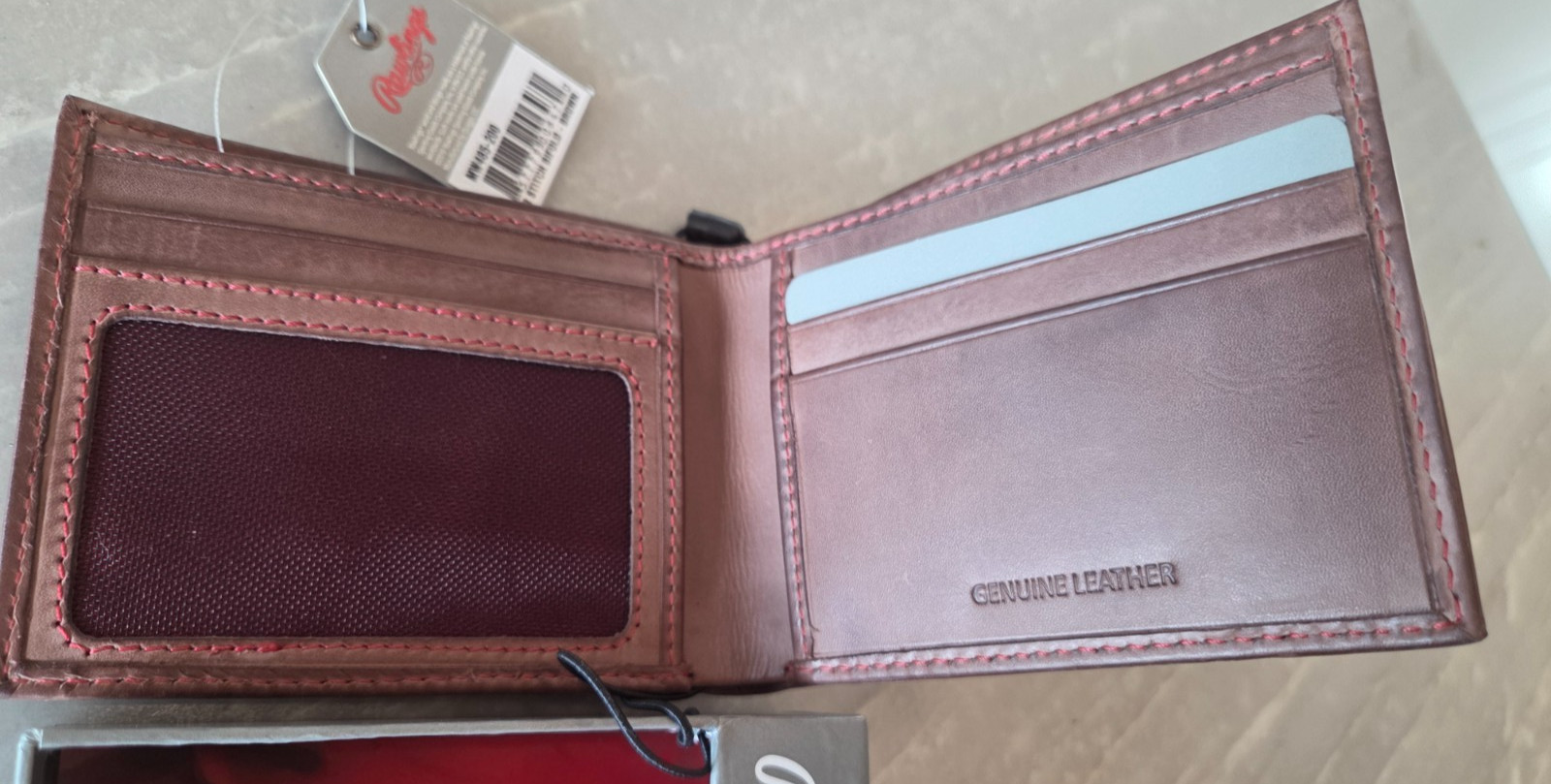 NEW NWT Rawlings Dark Brown Tanned Leather Baseball Stitch Wallet for Men