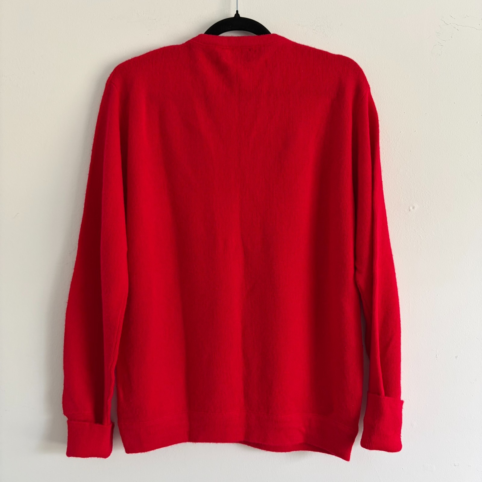 Vintage 80s IZOD Lacoste V Neck Sweater Men’s Large Red USA Orlon Acrylic Preppy