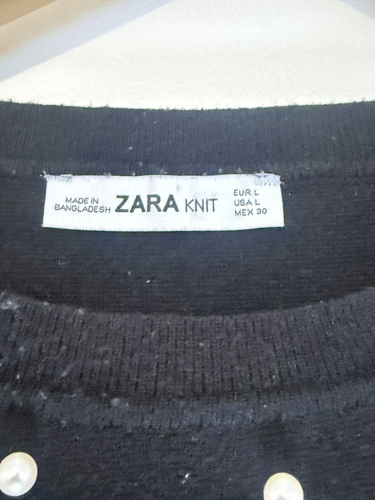 ZARA Black Pearl Embellished Knit Sweater Women’s Large L Balloon Sleeve Jumper