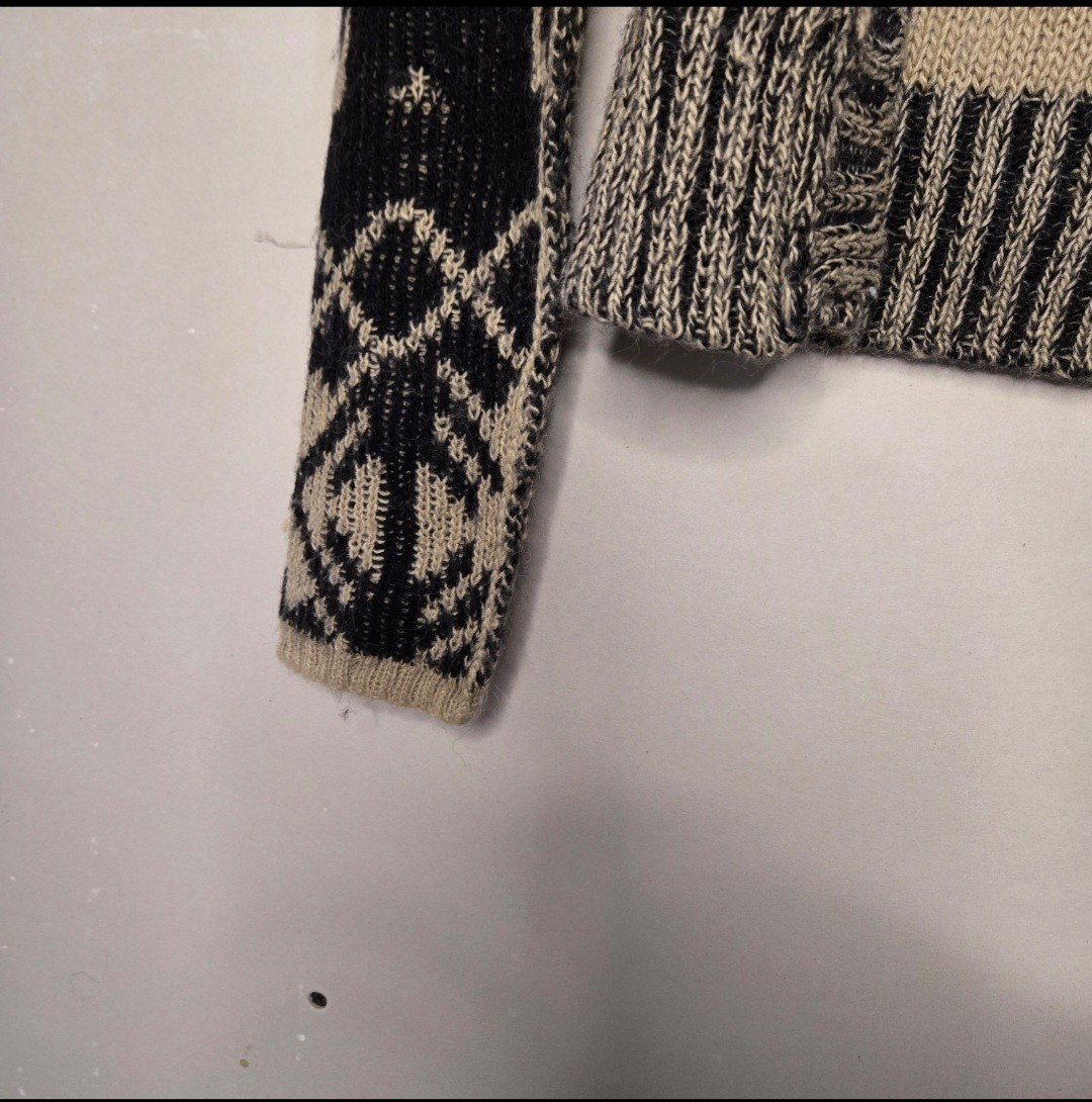BKE Women’s Open Knit Cardigan Sweater Beige/Black Geometric Long Sleeve L