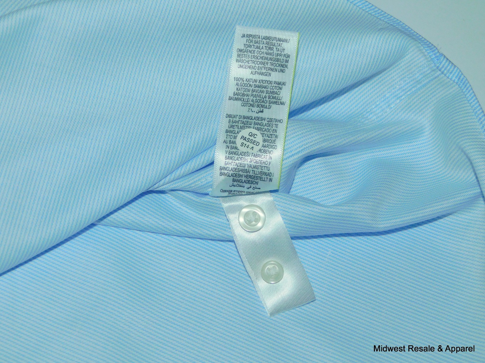 M&S Light Blue Regular Fit Long Sleeve Button Front Dress Shirt Mens Large Tall