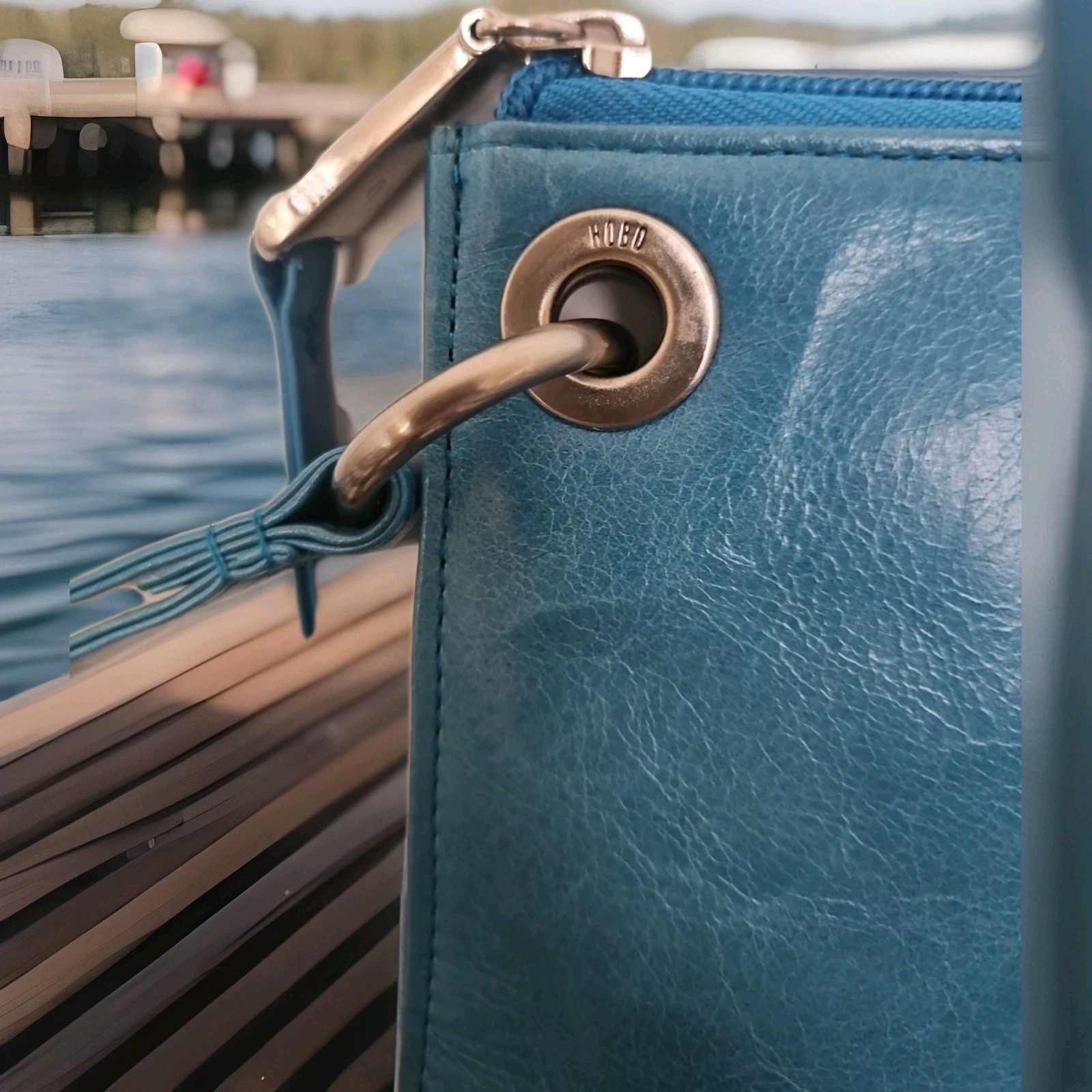 Women’s Hobo Vida Leather Wristlet Clutch Purse, Tranquil Blue READ