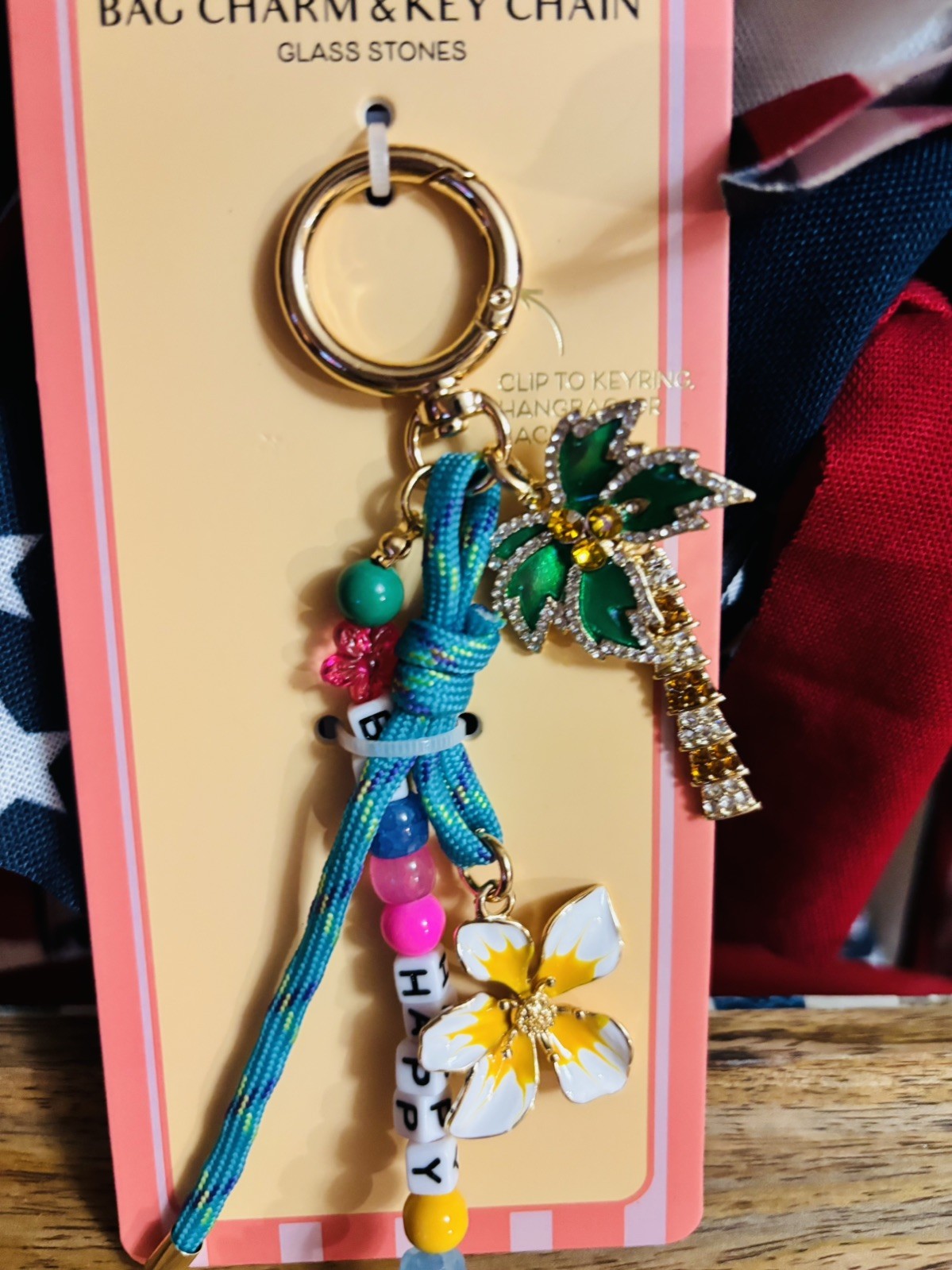 🌴Nwt Piper K Tropical Palm Tree Be Happy Bag Charm Keychain