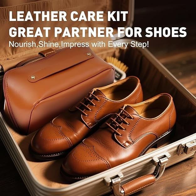 16PCS Leather Shoe Polish Kit,Shoe Shine Kit with Black/Brown Shoe Polish,Shoe B
