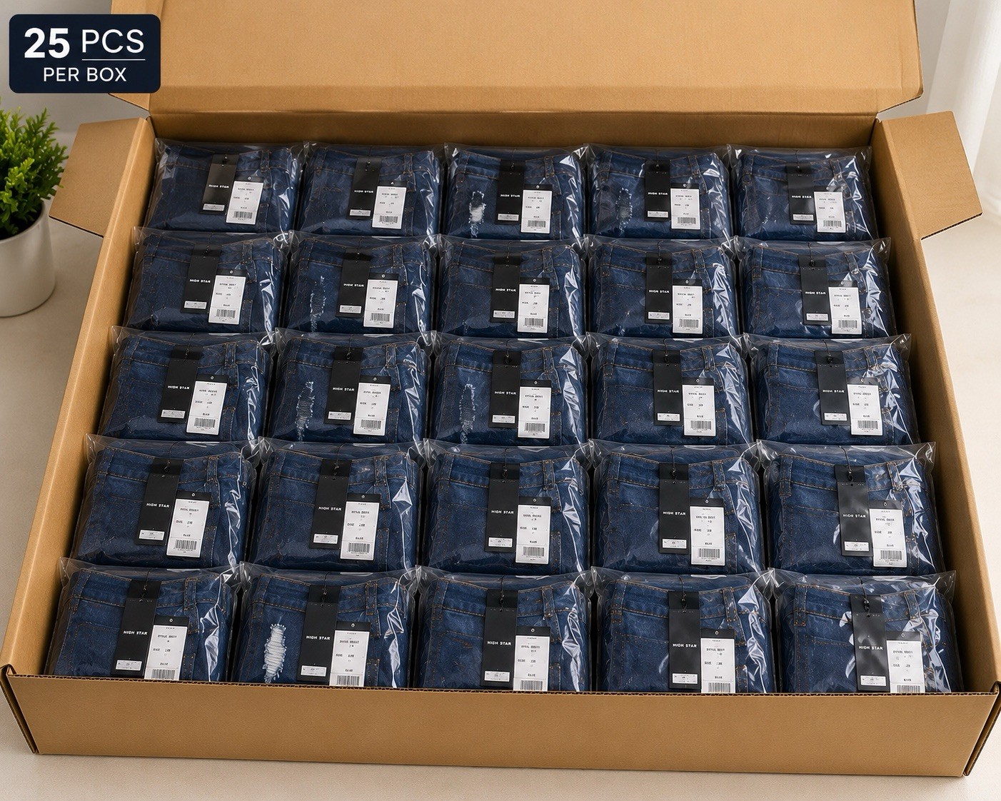 Women’s Straight Leg Jeans Blue Denim Cotton 5-Pocket Button Closure 25 PCS