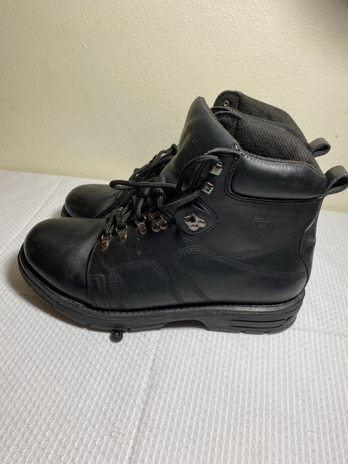 Eddie Moran Work Boots Black Mens Size 14M Chevron Orange Sole Slip Resistant
