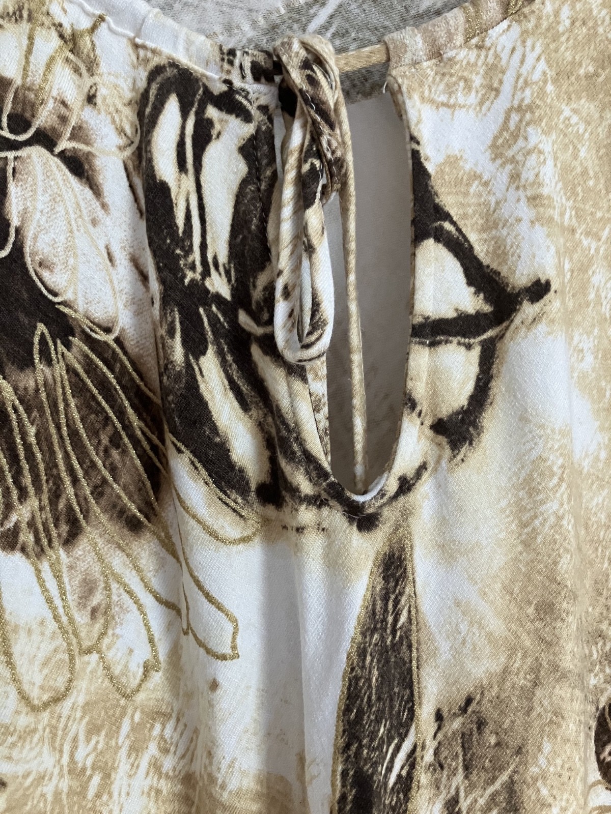 APANAGE Long Sleeved Drawstring Tunic Abstract Floral Print Gold Accents Size 16