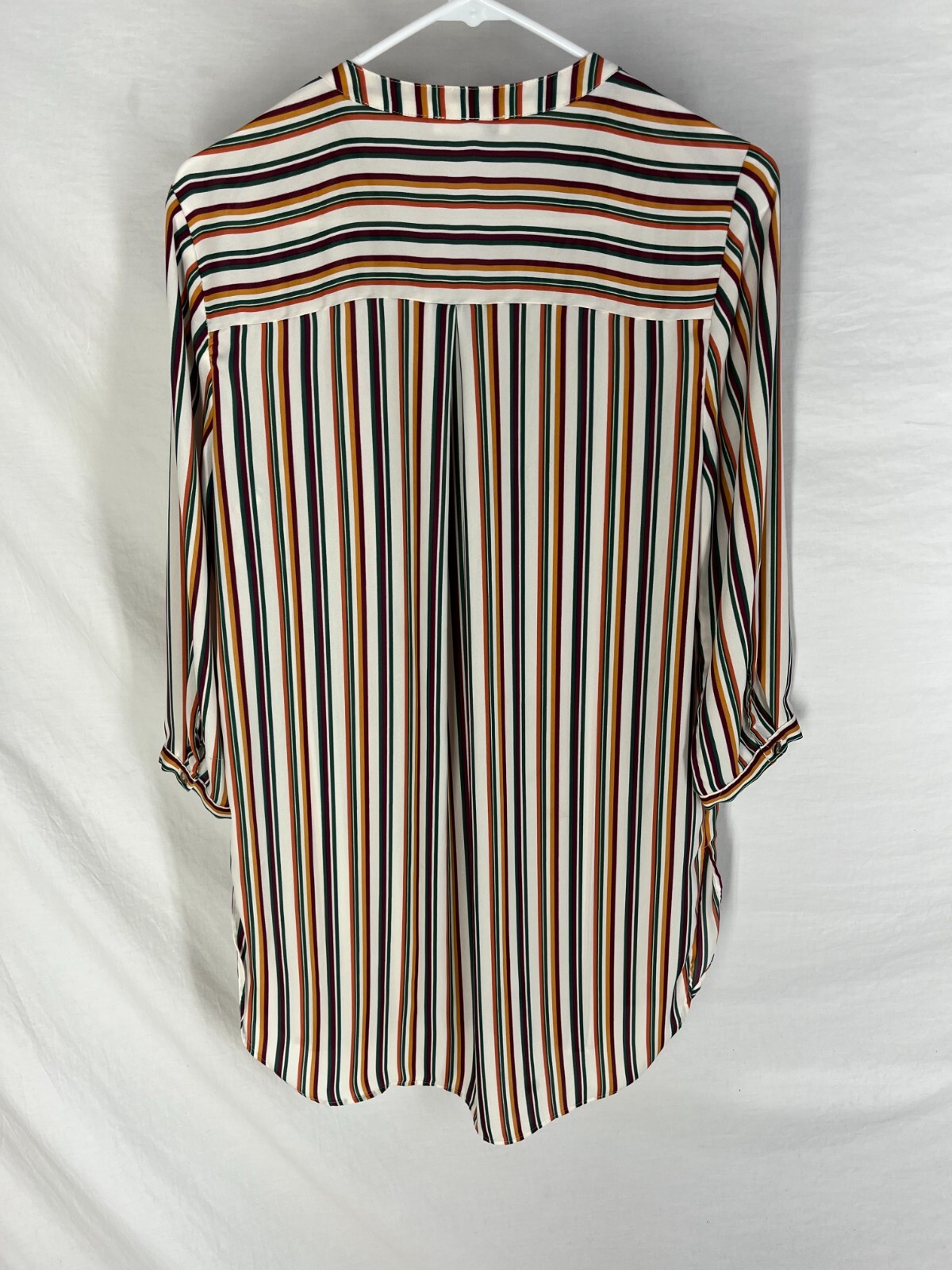 DANIEL RAINN DR2 STITCH FIX Blouse Tunic Size Medium Fall Colors Striped Hi Low