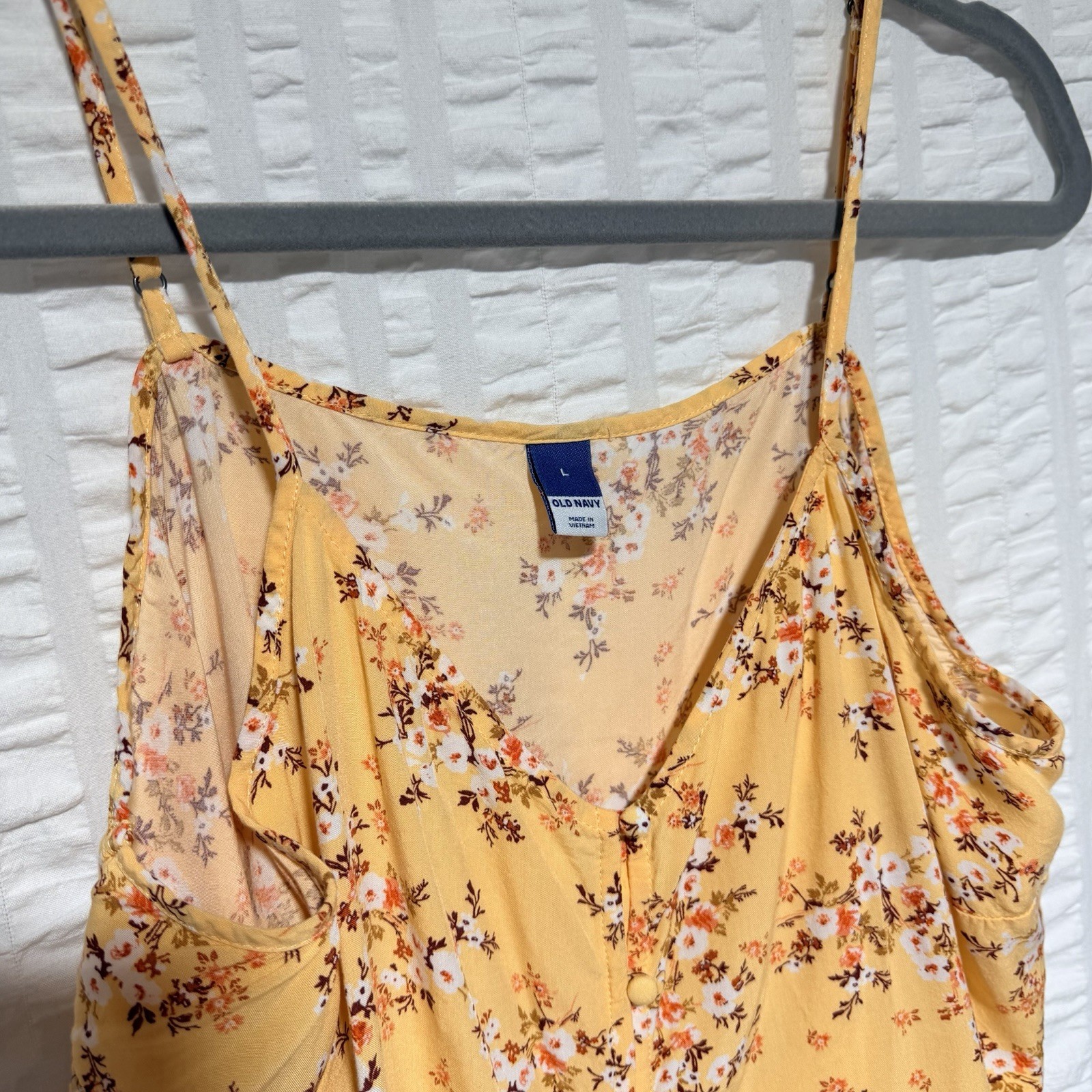 Old Navy Womens L Yellow Floral Woven Rayon V-Neck Button Front Cami Tank Top