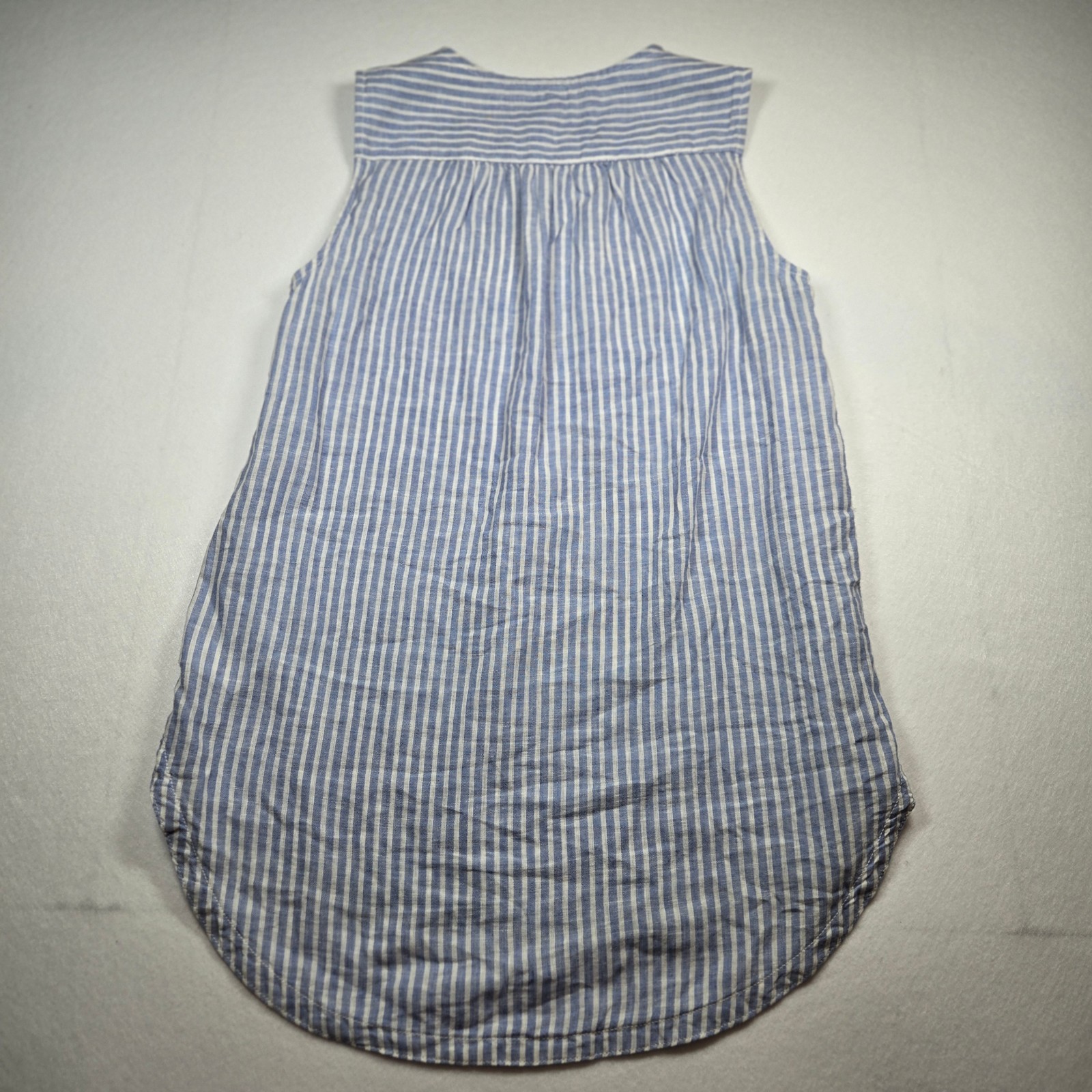 Beach Lunch Lounge Blue Striped Sleeveless Top with Embroidered Detail Size XS
