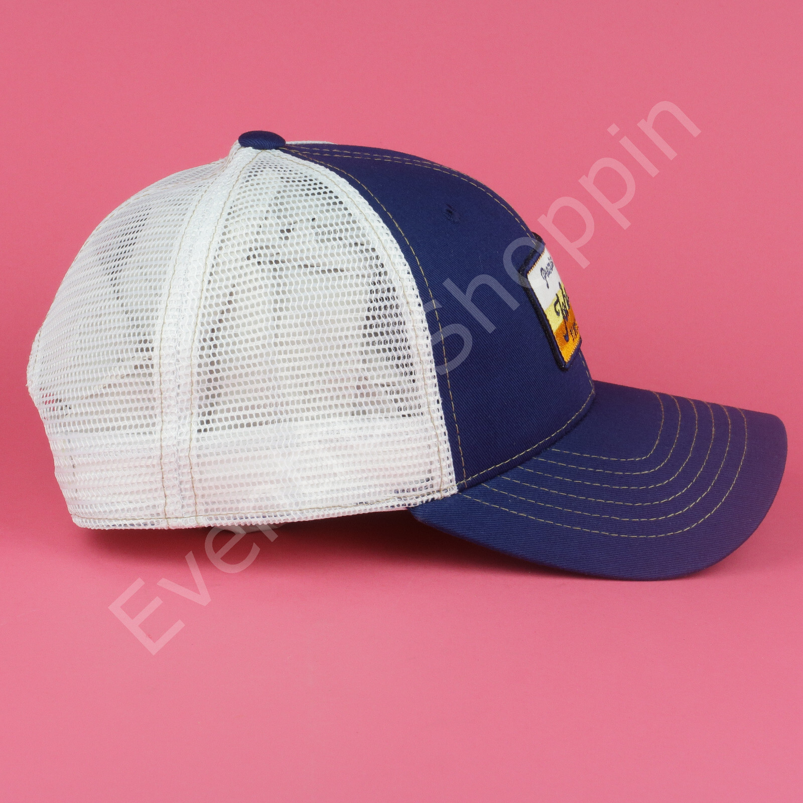 Johnnie-O Mesh Trucker Hat Mens Blue Snapback Patch Logo Wave New