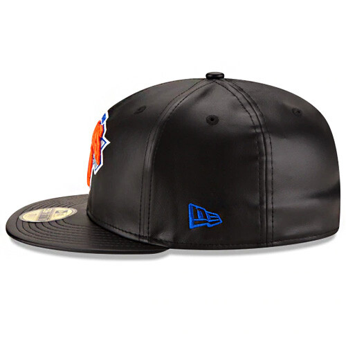New Era New York Knicks P.U Fitted Hat NBA Official Team Black Faux Leather Cap